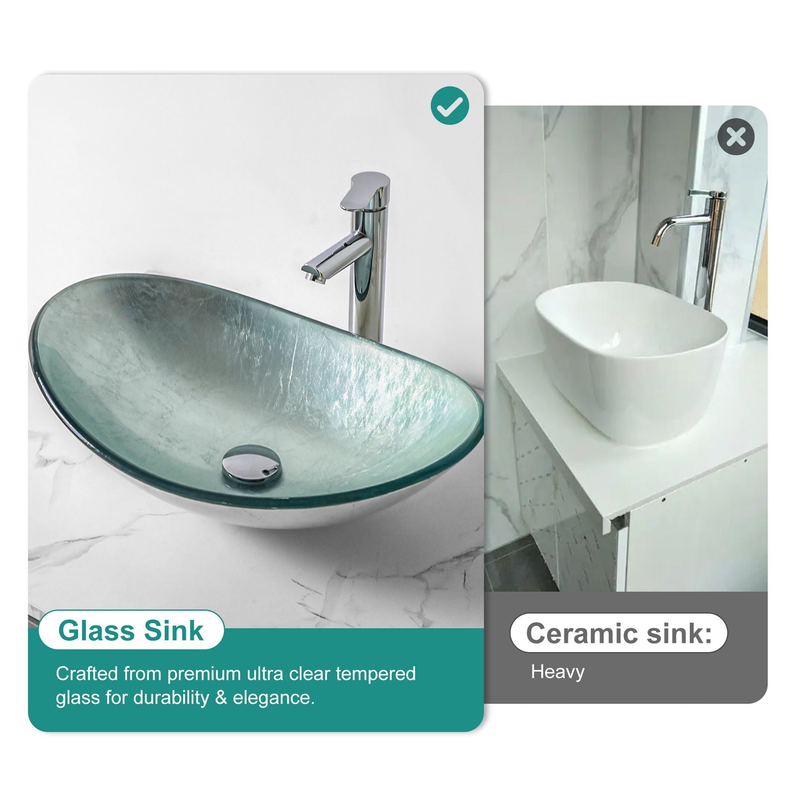 Tempered Glass Vessel Sink With Boat Shape Pop-Up Drain Daily Nest