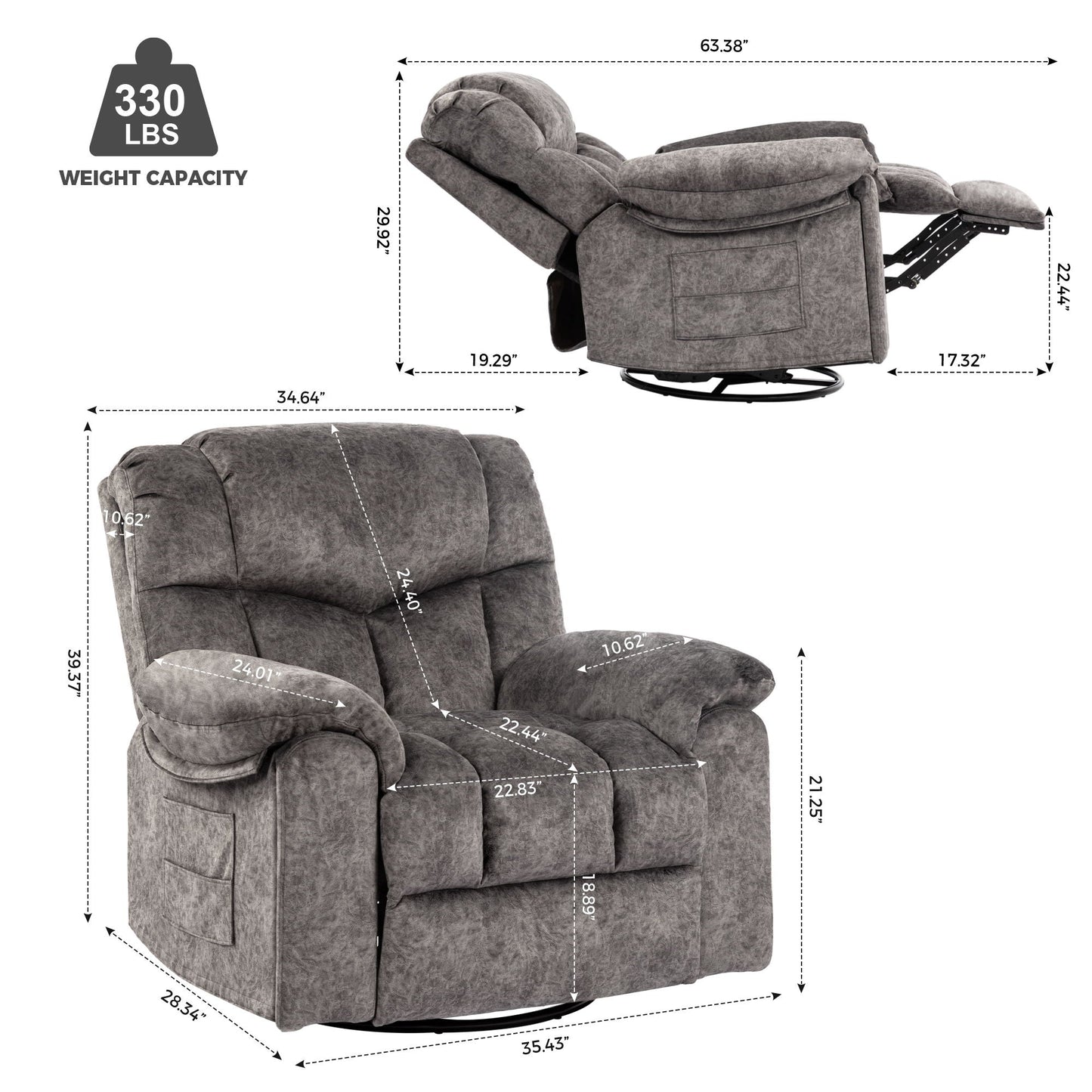 Swivel And Rocking Recliner Chair With Massage And Heating Home Essentials