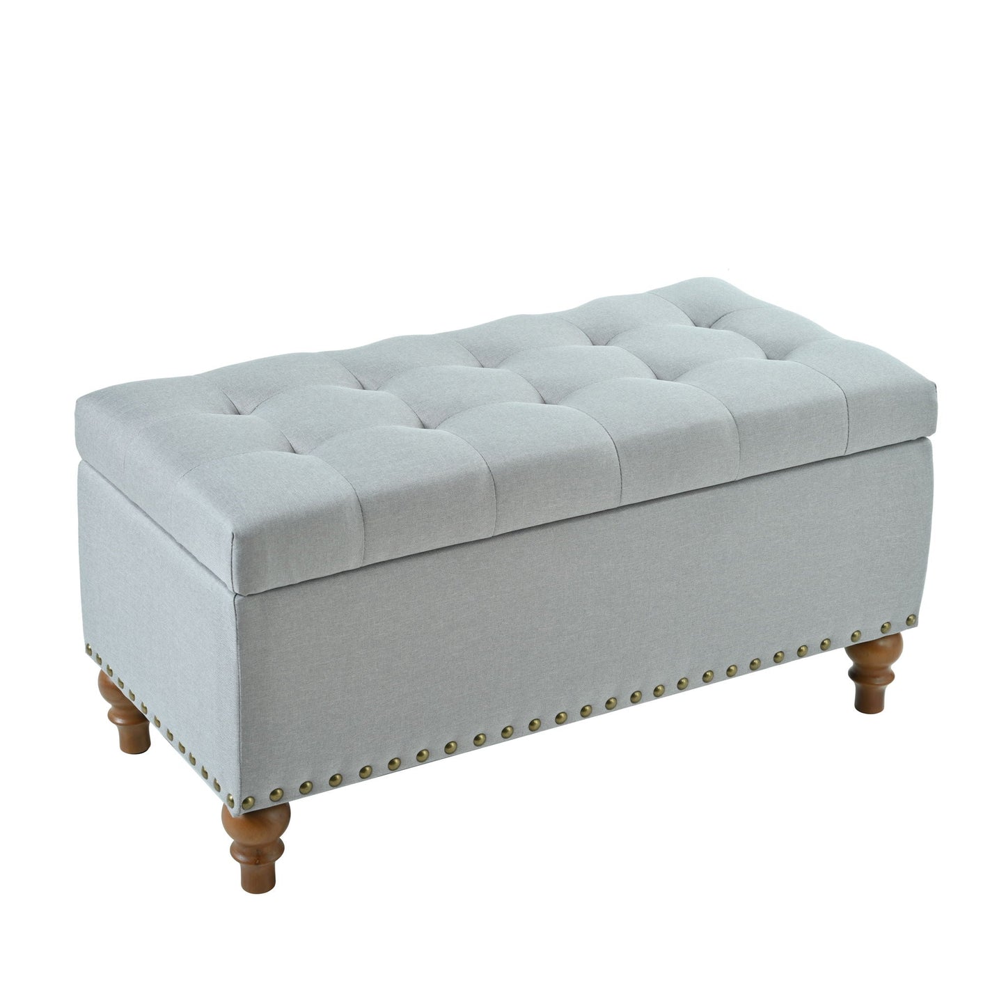 Upholstered Ottoman With Storage And Rivet Trim Home Essentials