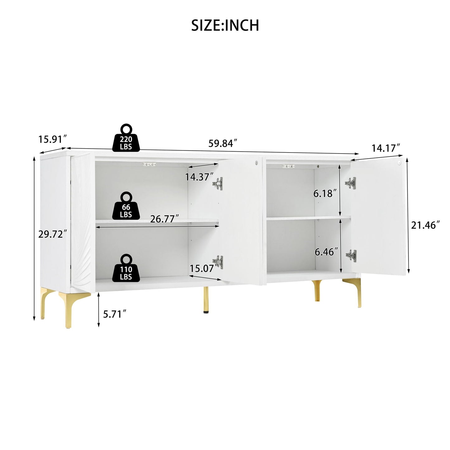 Modern Sideboard Buffet Cabinet With Handleless Press To Open Design With 4 Doors Home Essentials