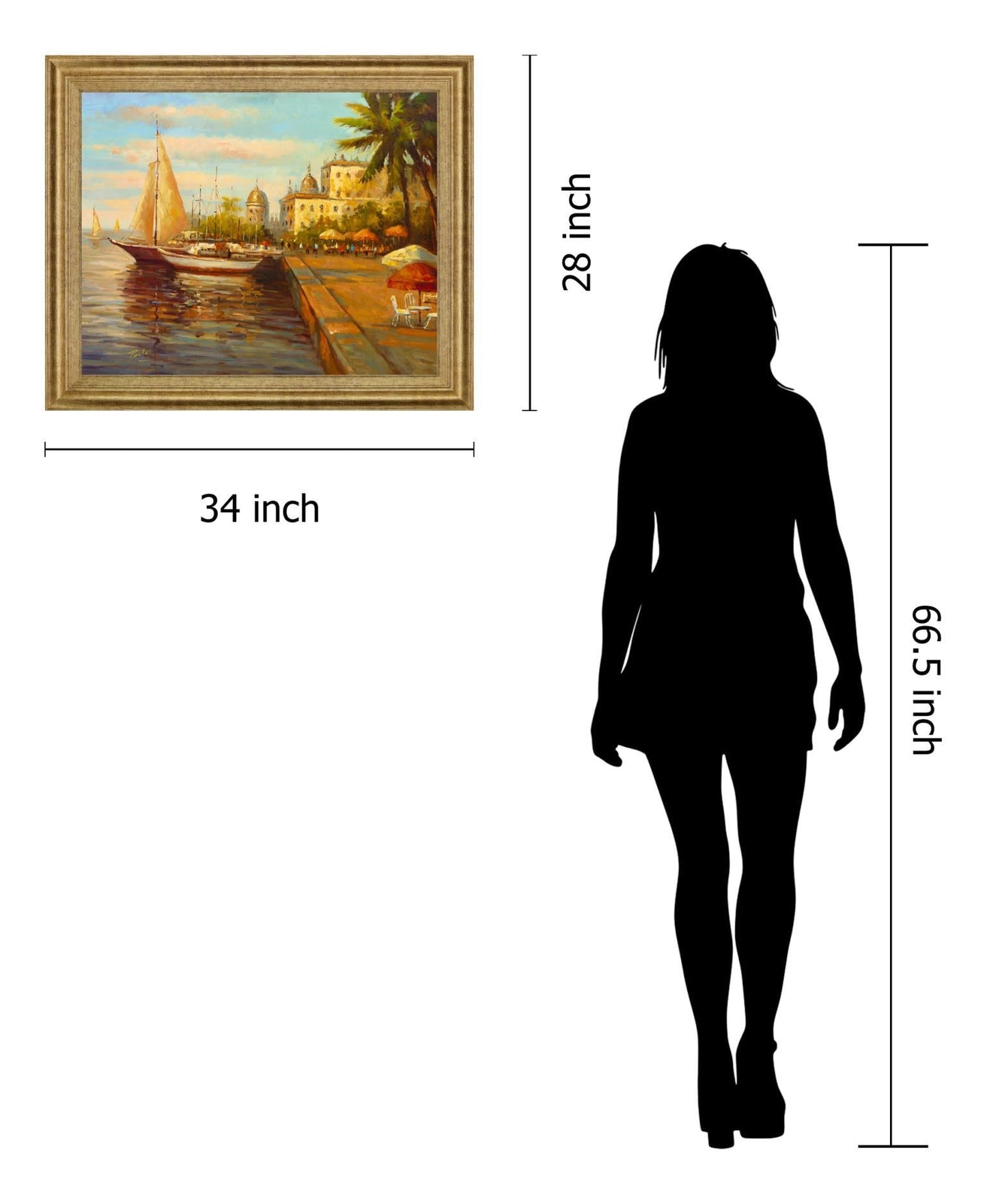Sunlit Marina Promenade - 28" x 34" Framed Wall Art Classy Art