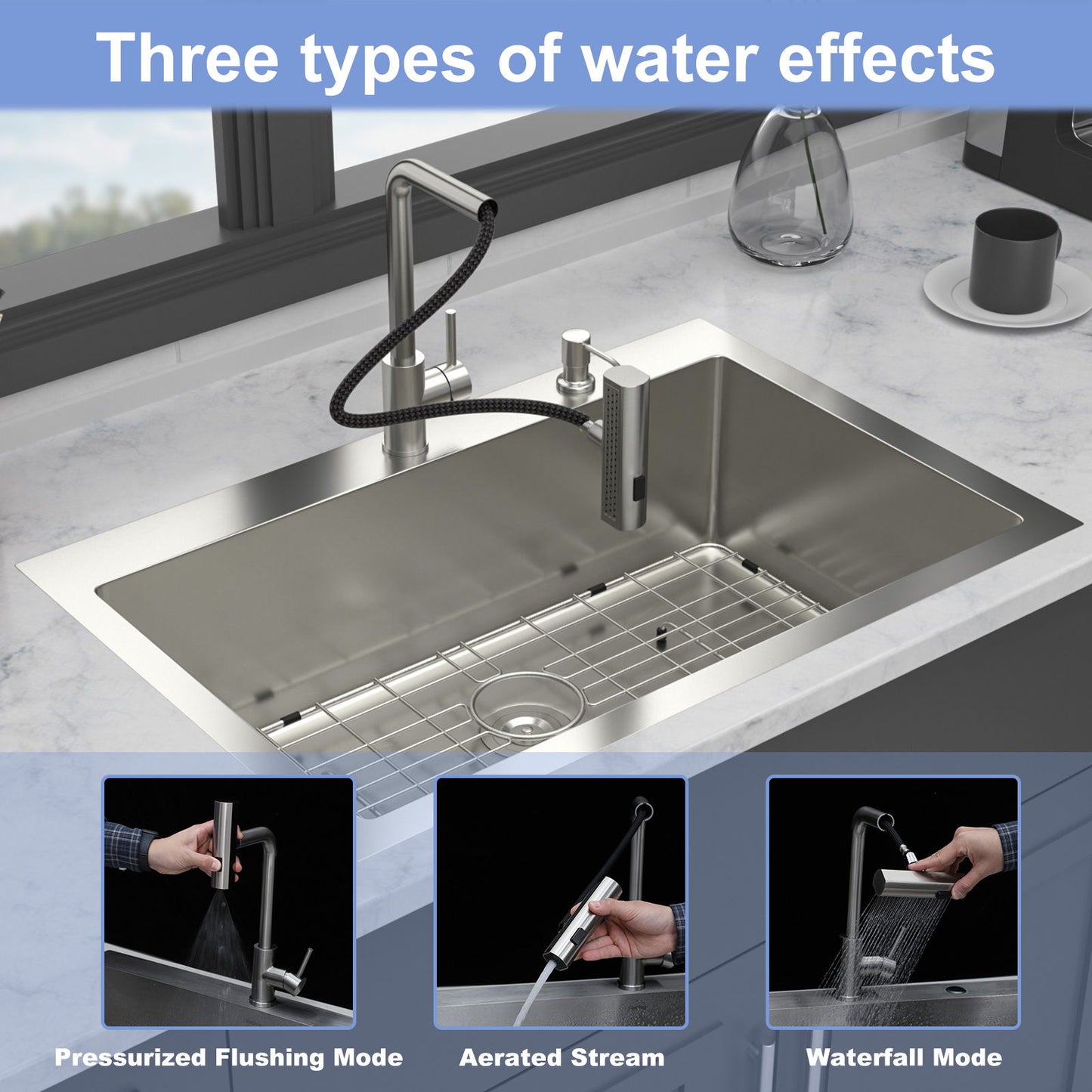 Drop In Kitchen Sink With Pull Down Faucet And Soap Dispenser Daily Nest