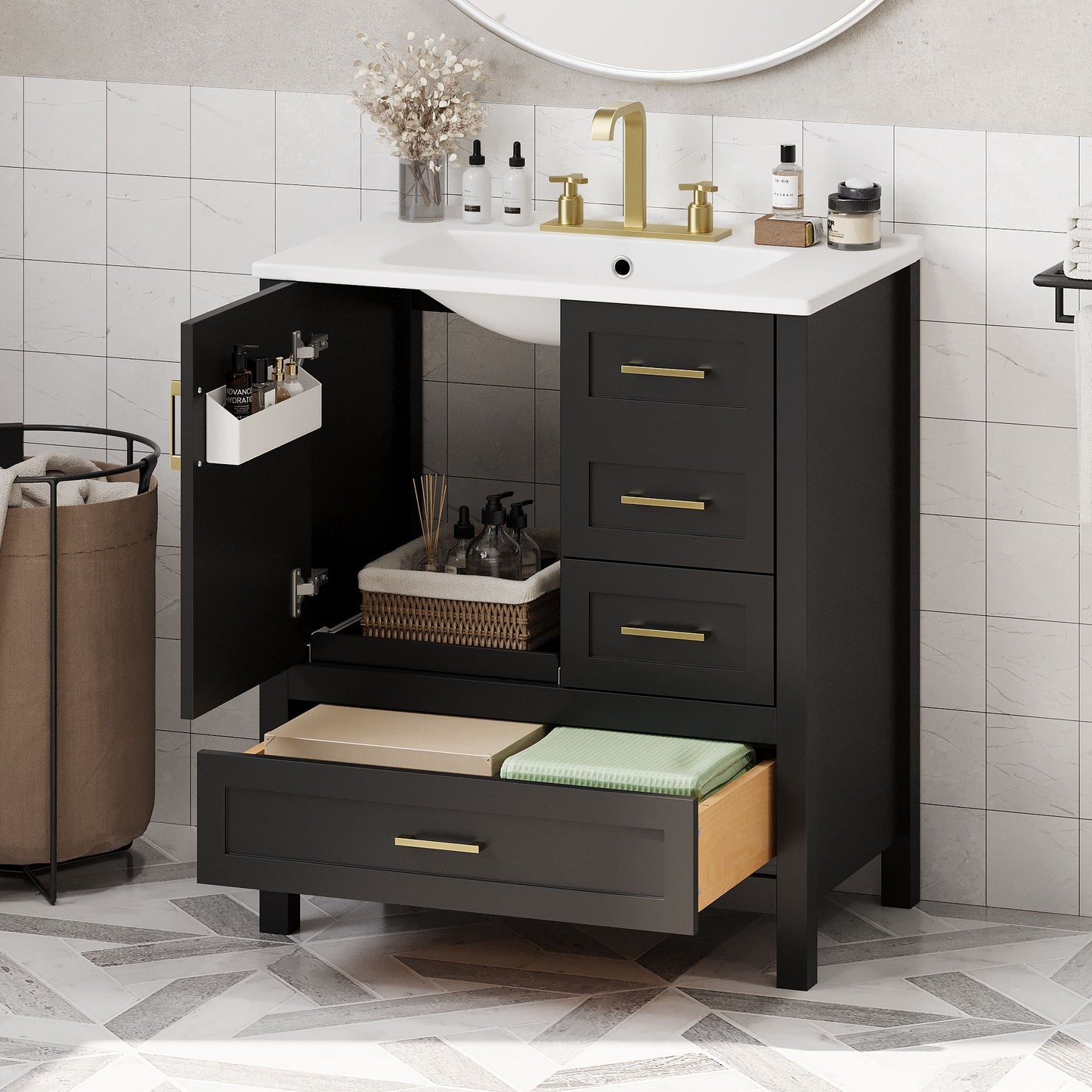 Modern Bathroom Vanity With Ceramic Sink, Solid Frame And Storage Solutions Hearth and Haven