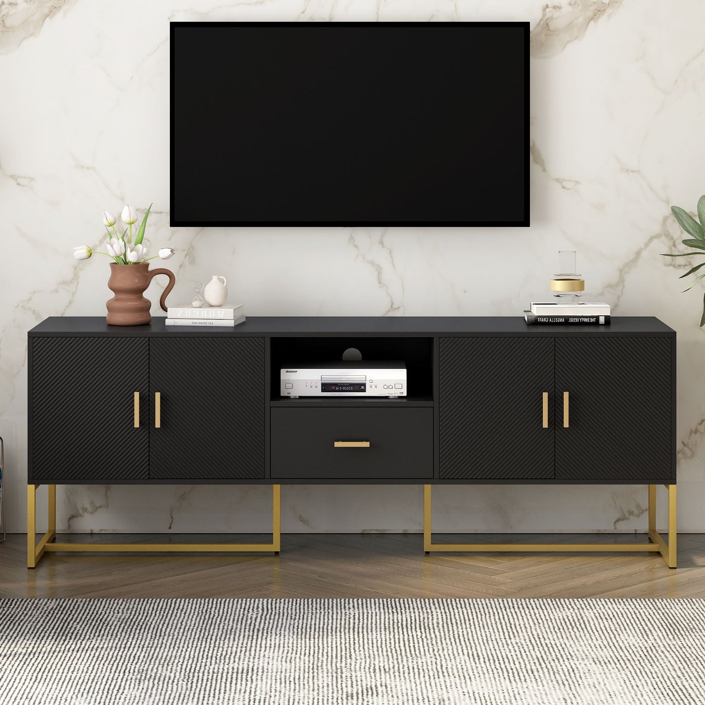 TV Cabinet With 1 Drawer, 2 Cabinets, Handles And Anti-Tip Device Hearth and Haven