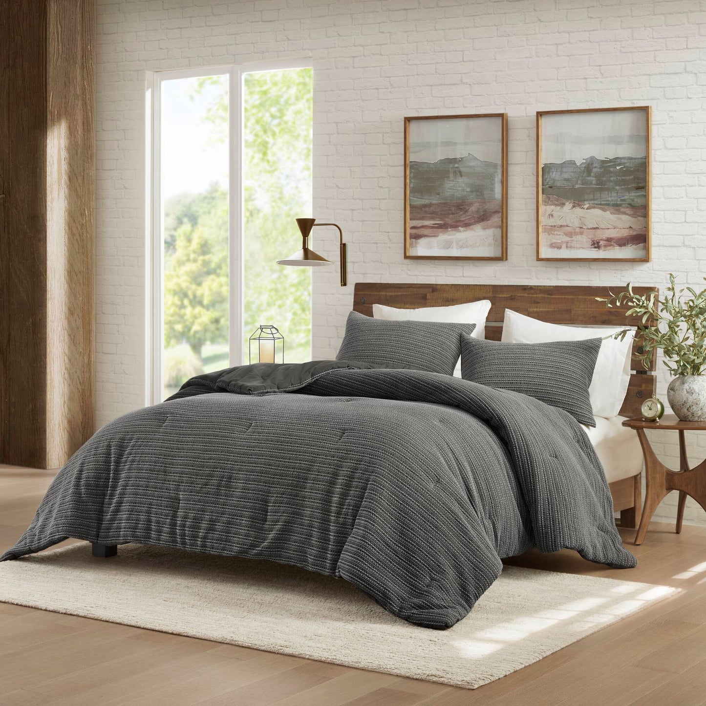 Lyon - 3 Piece Full/Queen Waffle Washed Comforter Set - Charcoal Woolrich