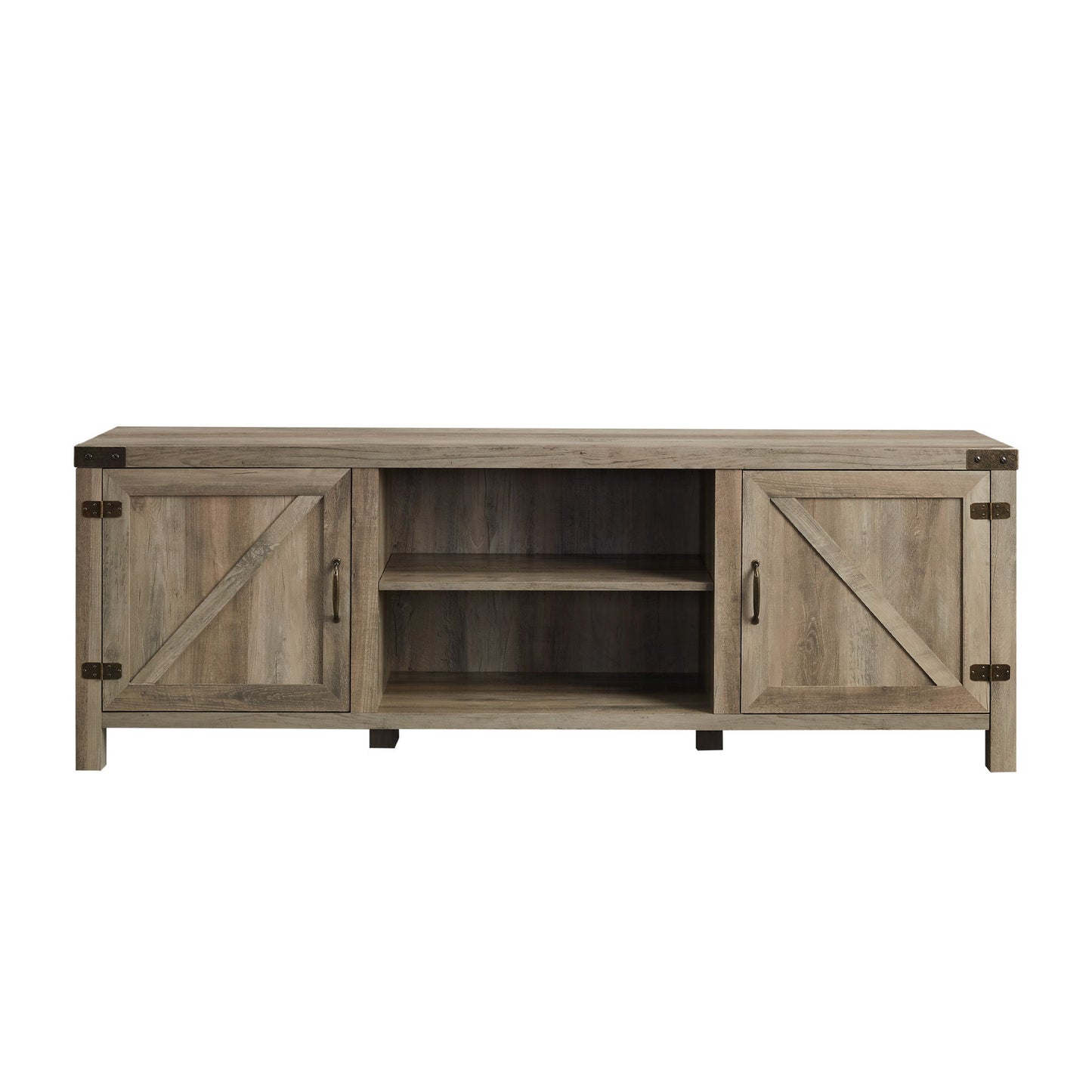 Rustic Farmhouse Double Barn Door 70" TV Stand For 80" TVs With Center Shelves Walker Edison