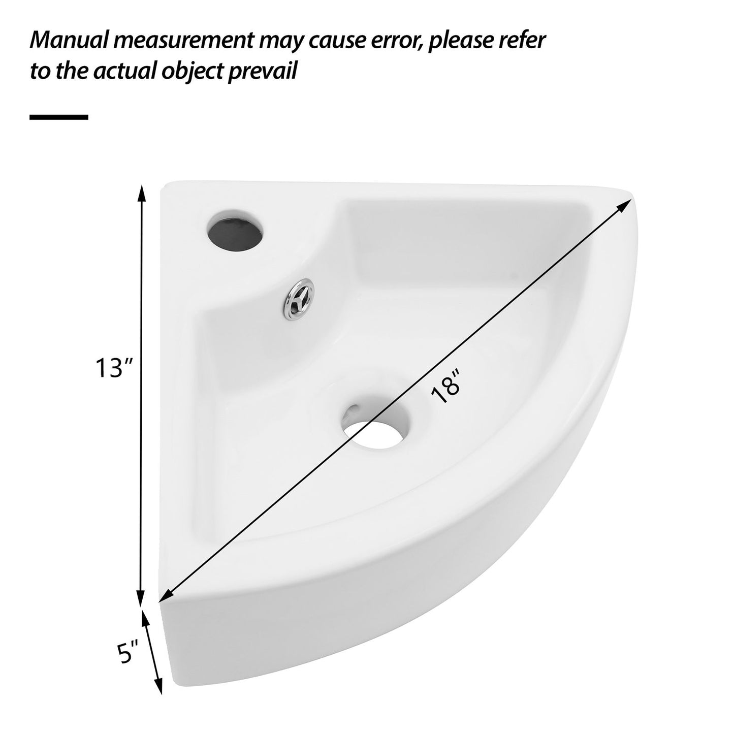 Triangle Porcelain Wall Mount Vessel Sink With Single Faucet Hole & Overflow - White Daily Nest