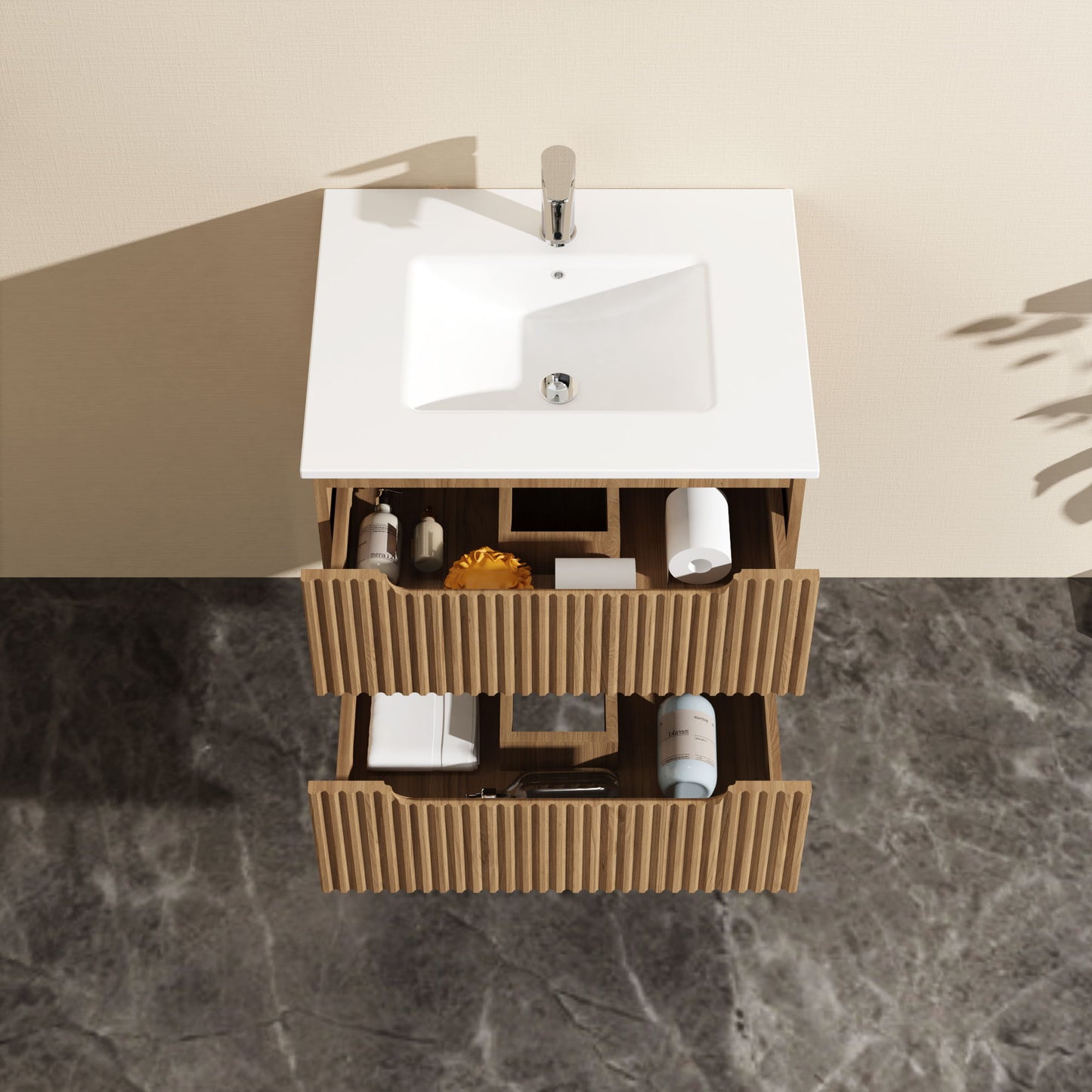 24" Wall Mount Bathroom Vanity Cabinet Floating (Cabinet Only) - Walnut Home Essentials