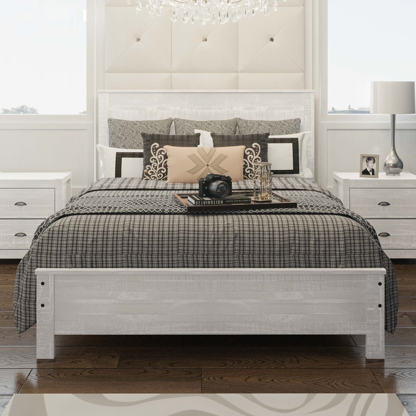 Albany - Bed Frame With Headboard, Heavy Duty Modern Rustic Design Home Essentials