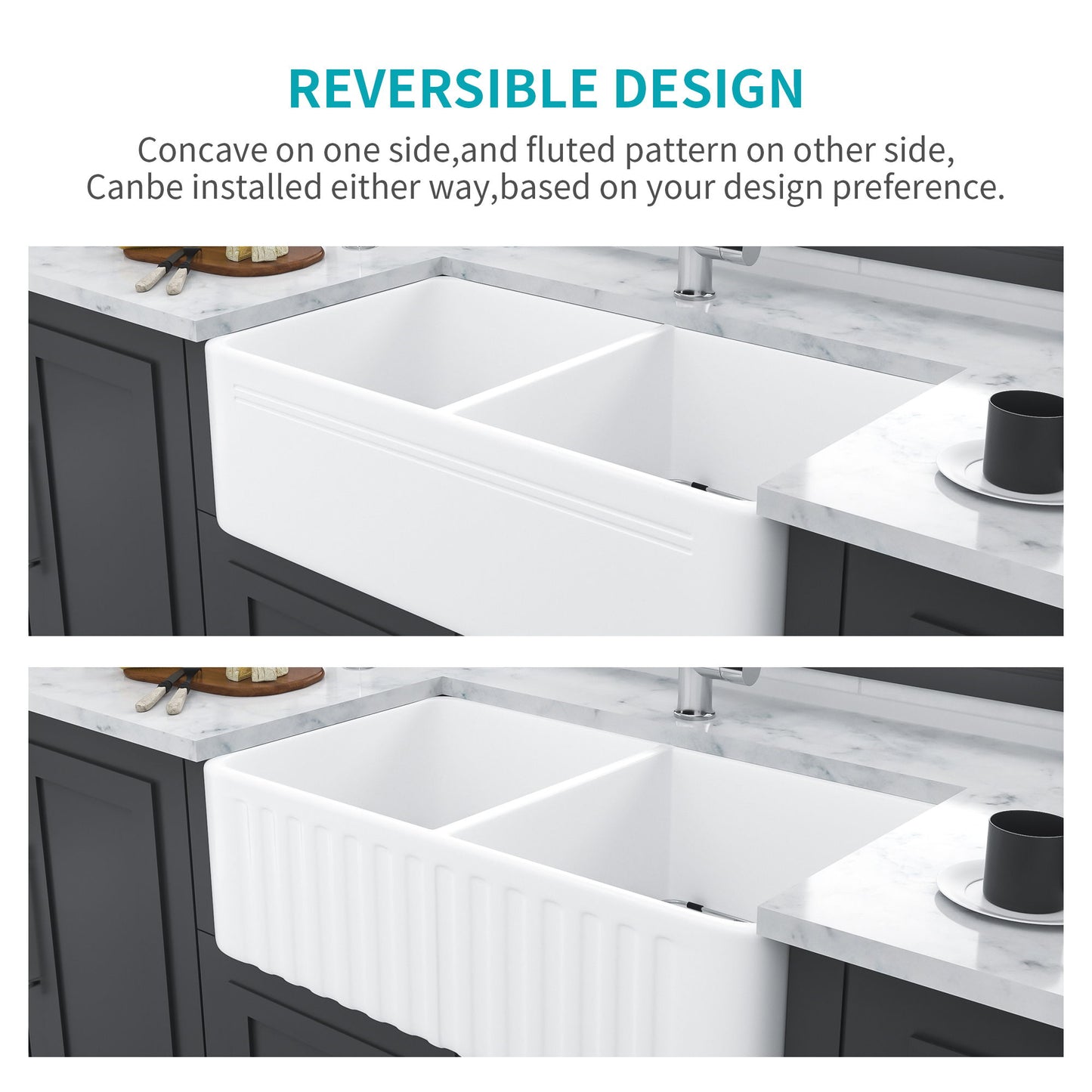Sink 33" Double Bowl Apron Front Kitchen Sink 50 / 50 - White Daily Nest