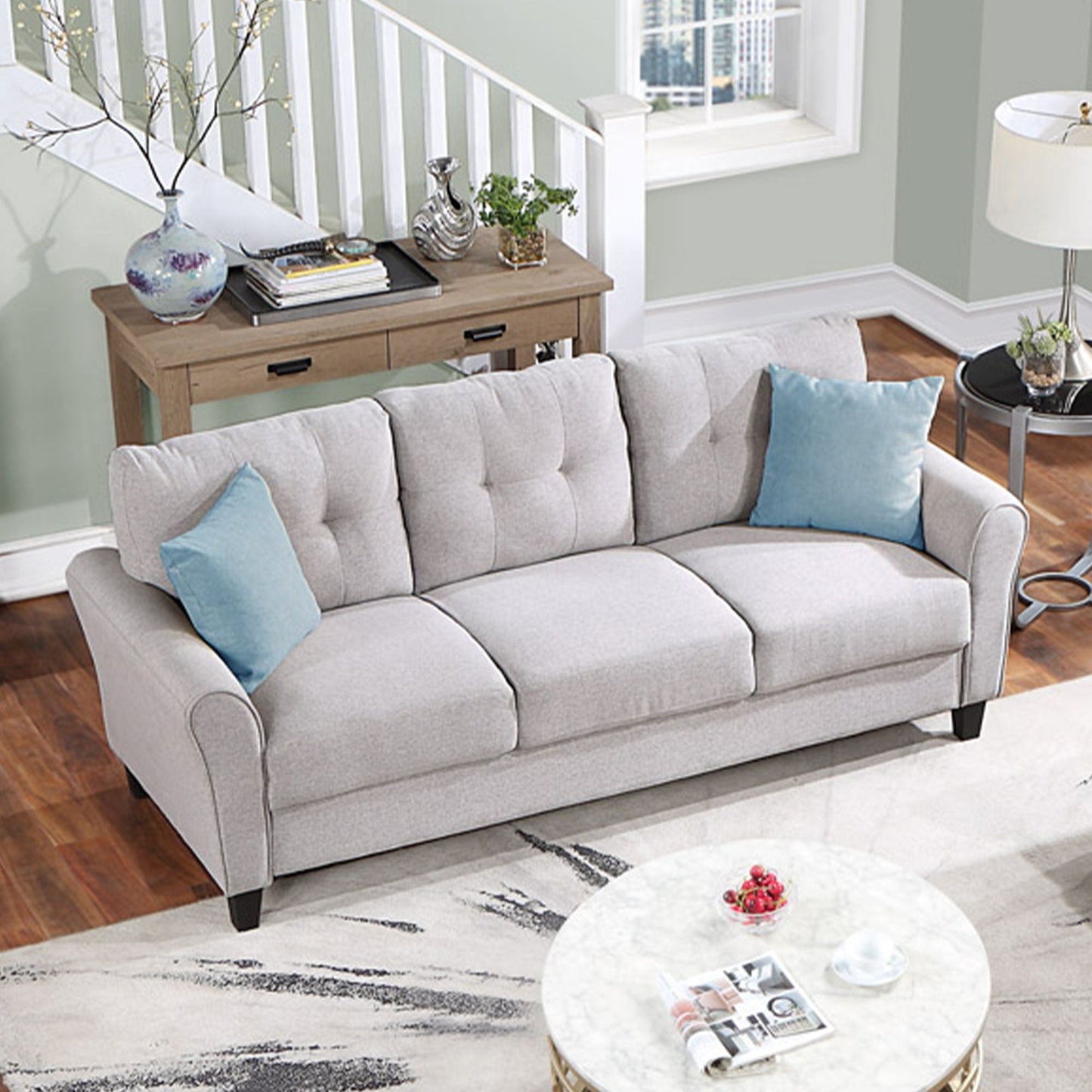 Modern Living Room Sofa Linen Upholstered Couch Furniture For Home Or Office Hearth and Haven