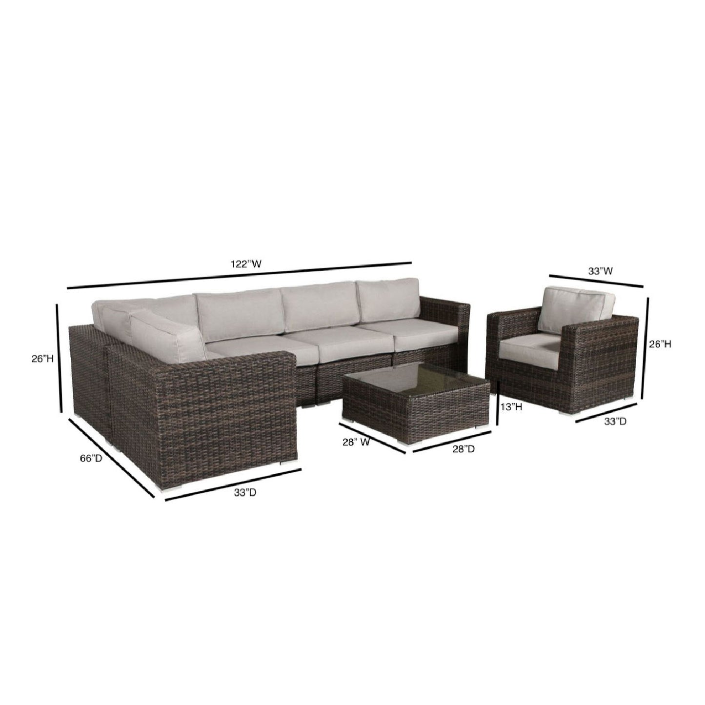 Wicker Seating Group Set With Table And Cushions LSI Patio Furniture