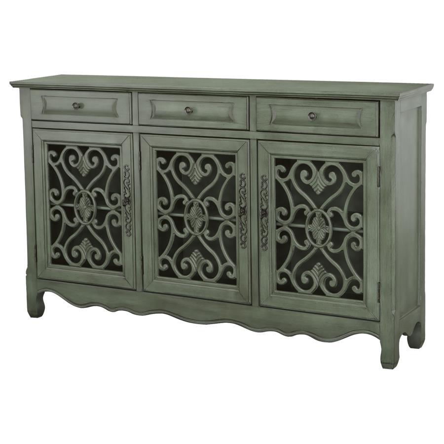 Madeline - 3-Drawer Scrollwork Accent Cabinet - Antique Green CoasterEssence