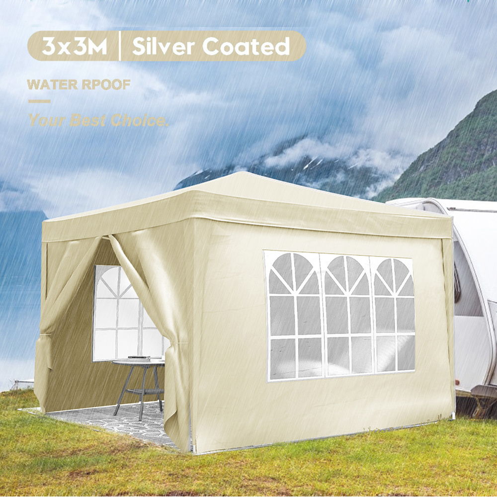 10'X10' Folding Canopy With 4 Removable Sidewalls Outdoor Event Shelter UPF 50+ Gazebo Portable Tents For Parties Beach Camping Wedding Ez Pop Up Canopy 4 Pieces Weight Bag + Carry Bag Home Essentials