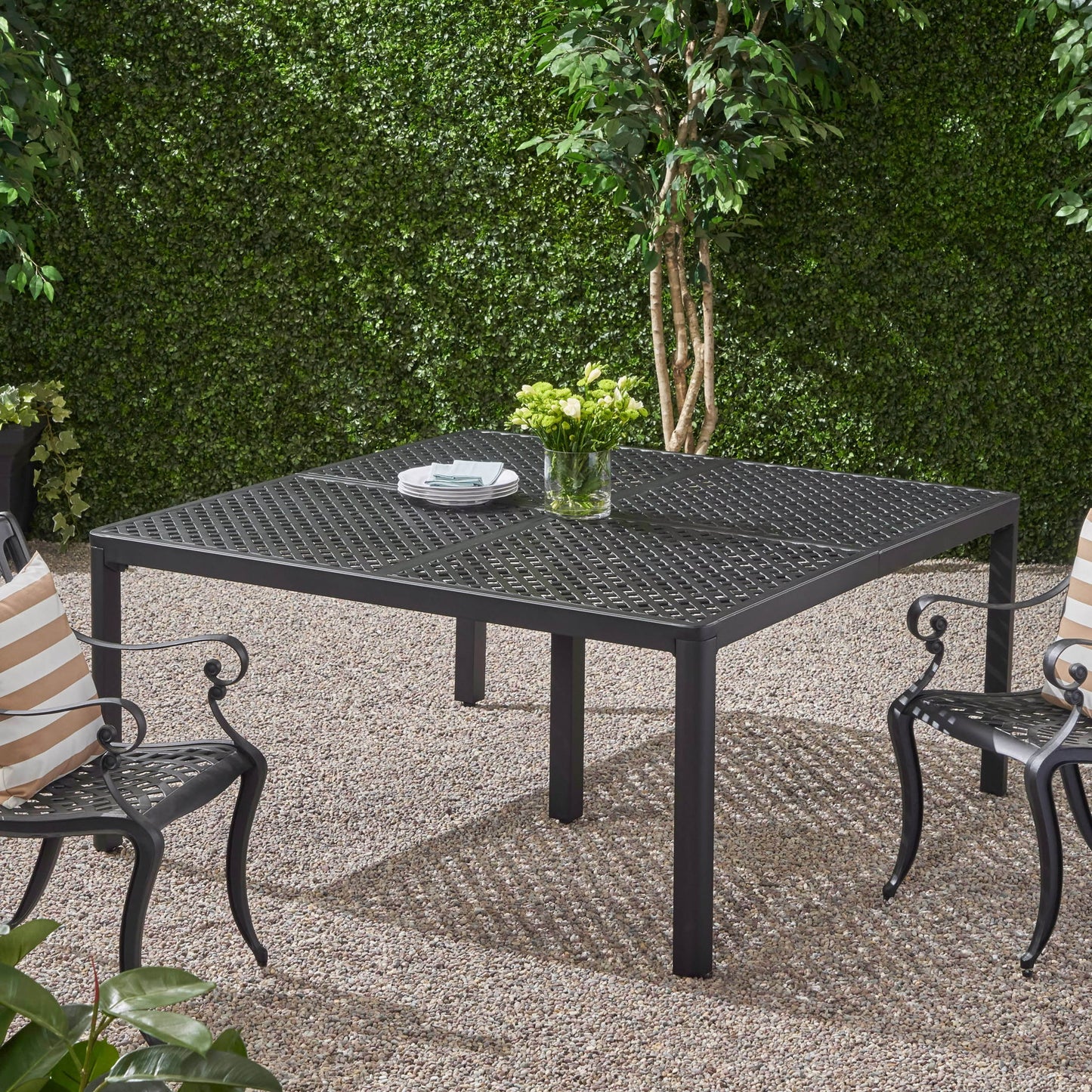 Outdoor Modern Aluminum Dining Table With Woven Accents Noble House