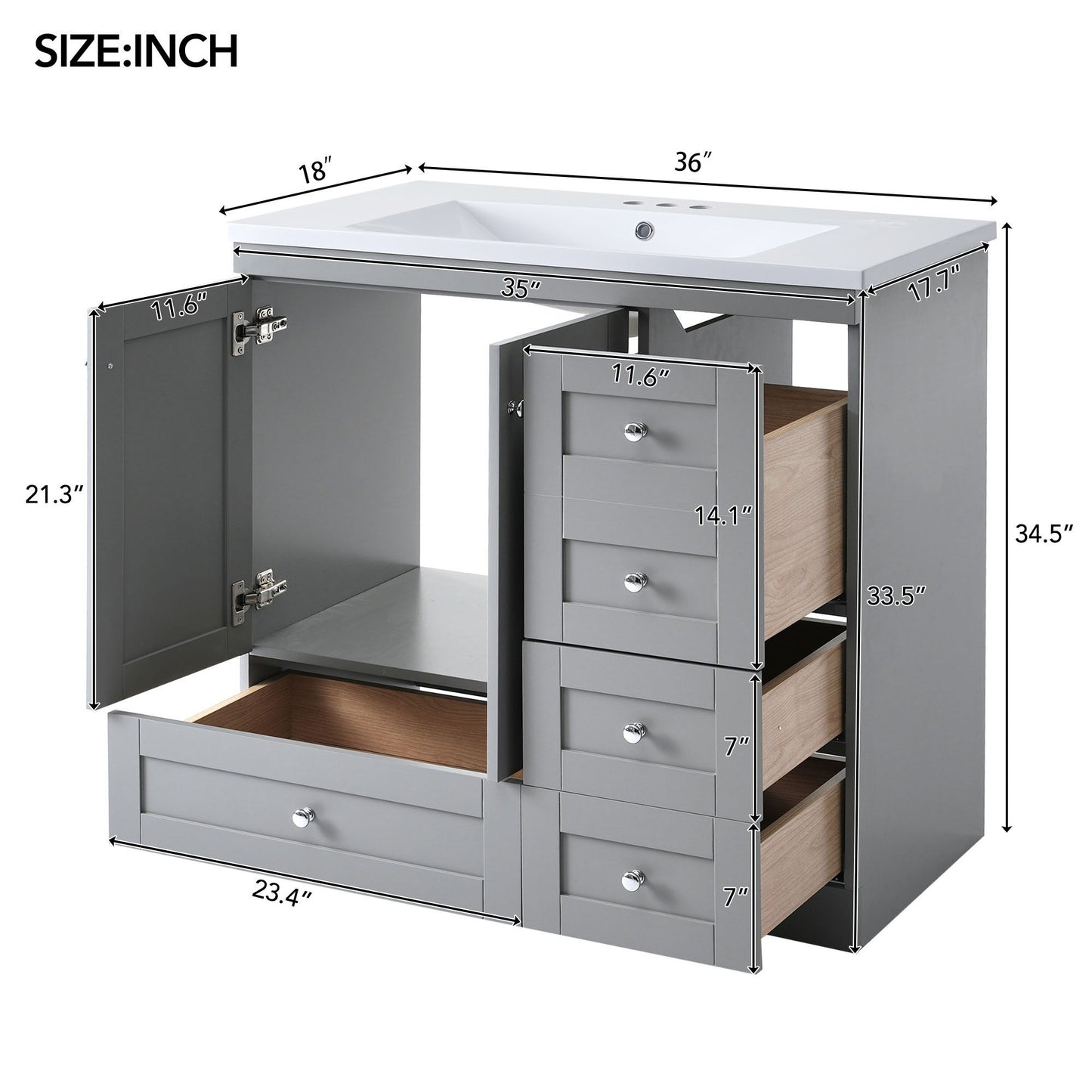 Shaker Free Standing Bathroom Vanity Cabinet With Sink, Soft Close Drawers, Soft Close Doors Hearth and Haven