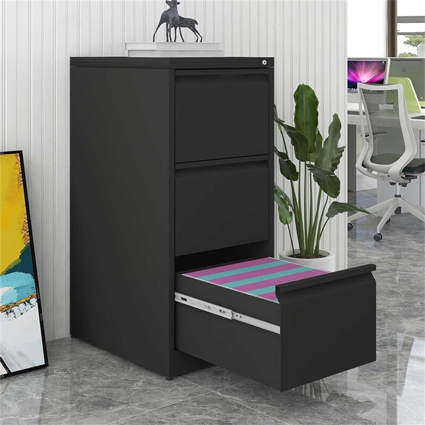 Durable Metal 3 Drawer File Cabinet With Lock For Office Storage Home Essentials