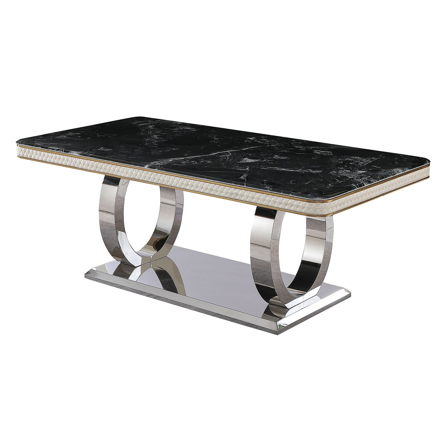 Luxury Modern Dining Table With Faux Marble Top And Dual Circle Base - Black Home Essentials