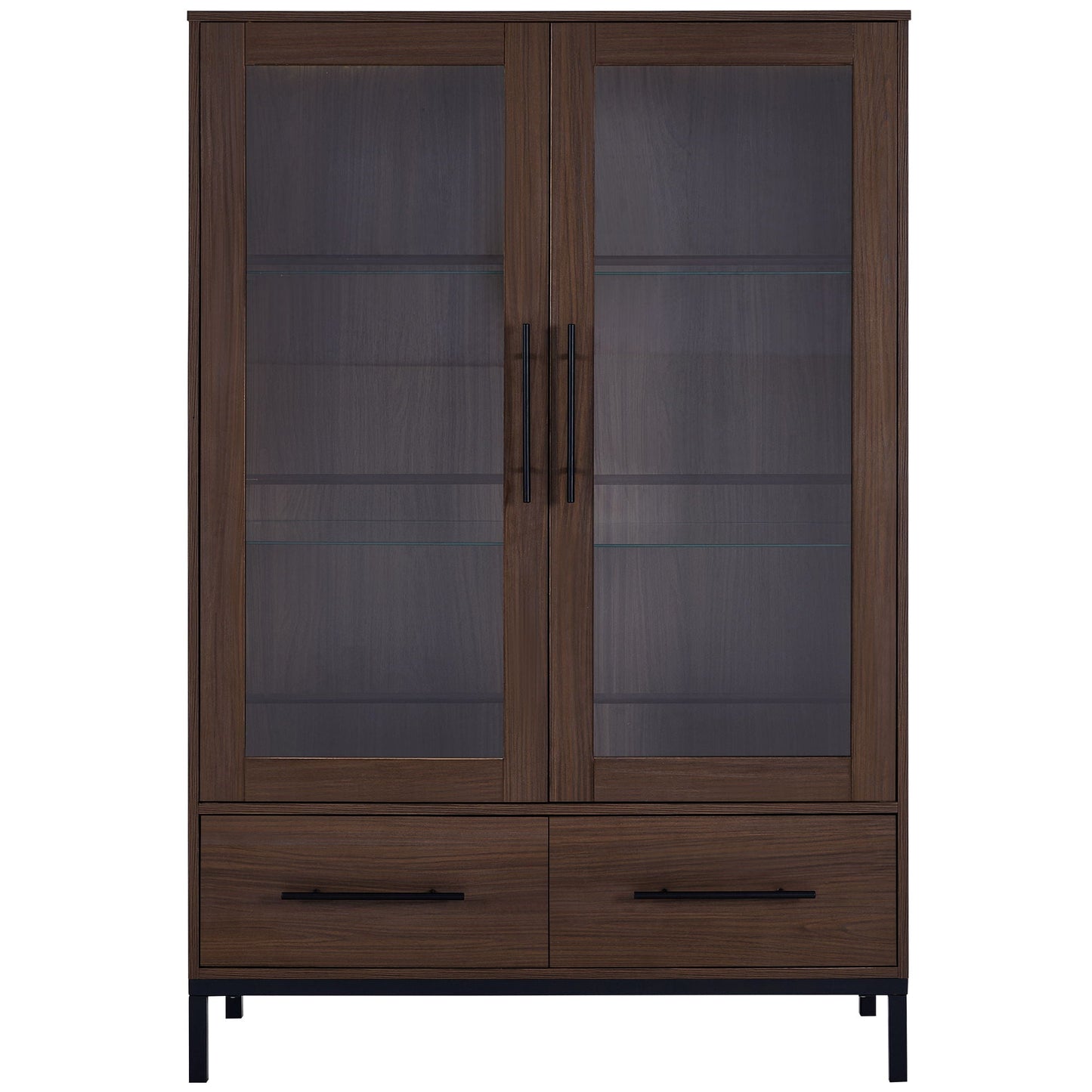 Modern Style Tall Display Cabinet With LED Lighting, Tempered Glass Door, 2 Drawers Hearth and Haven