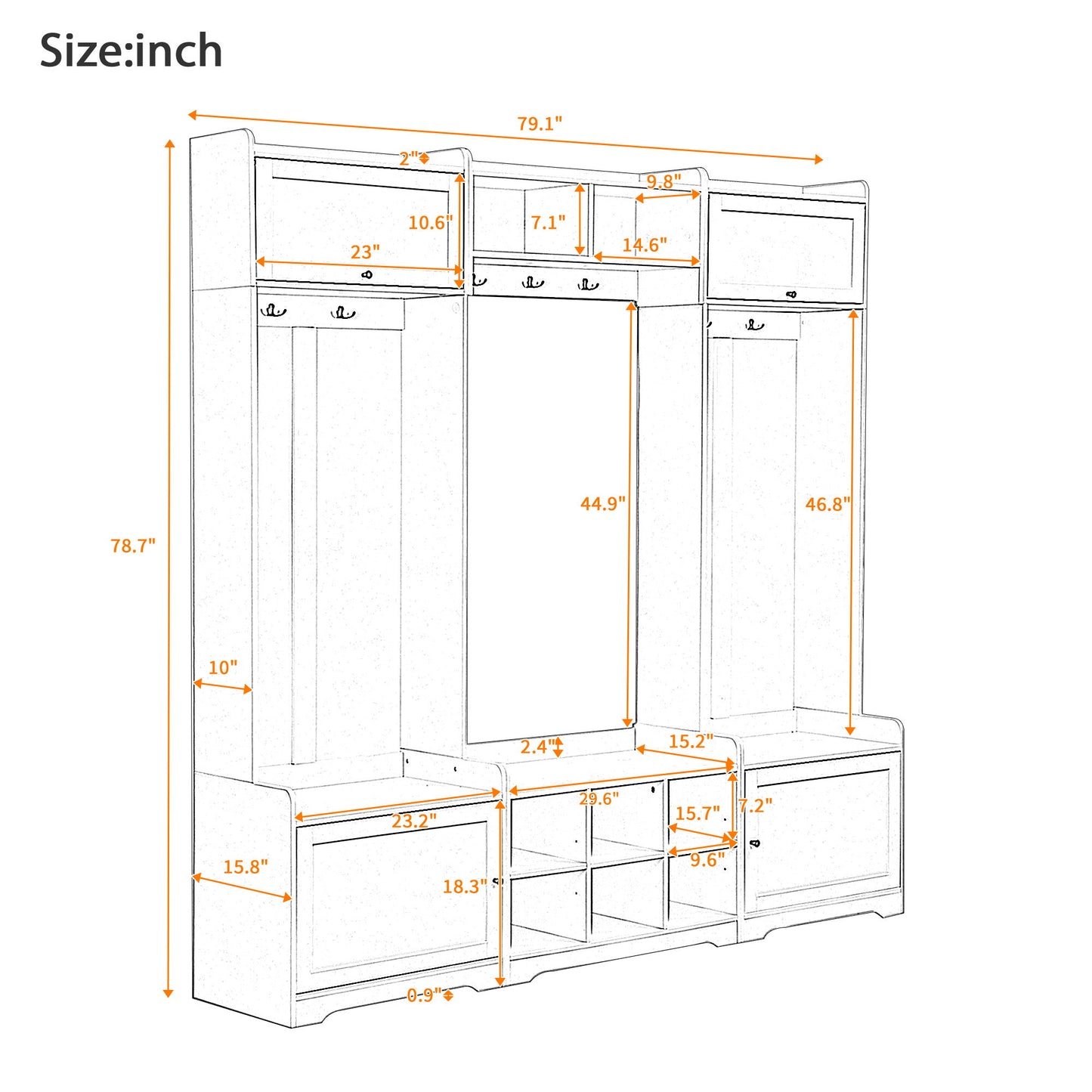 Wide Hall Tree With Shoe Storage, 4 In 1 Entryway Bench With 8 Cubbies, 7 Coat Hooks & Adjustable Shelf For Hallway - White Hearth and Haven