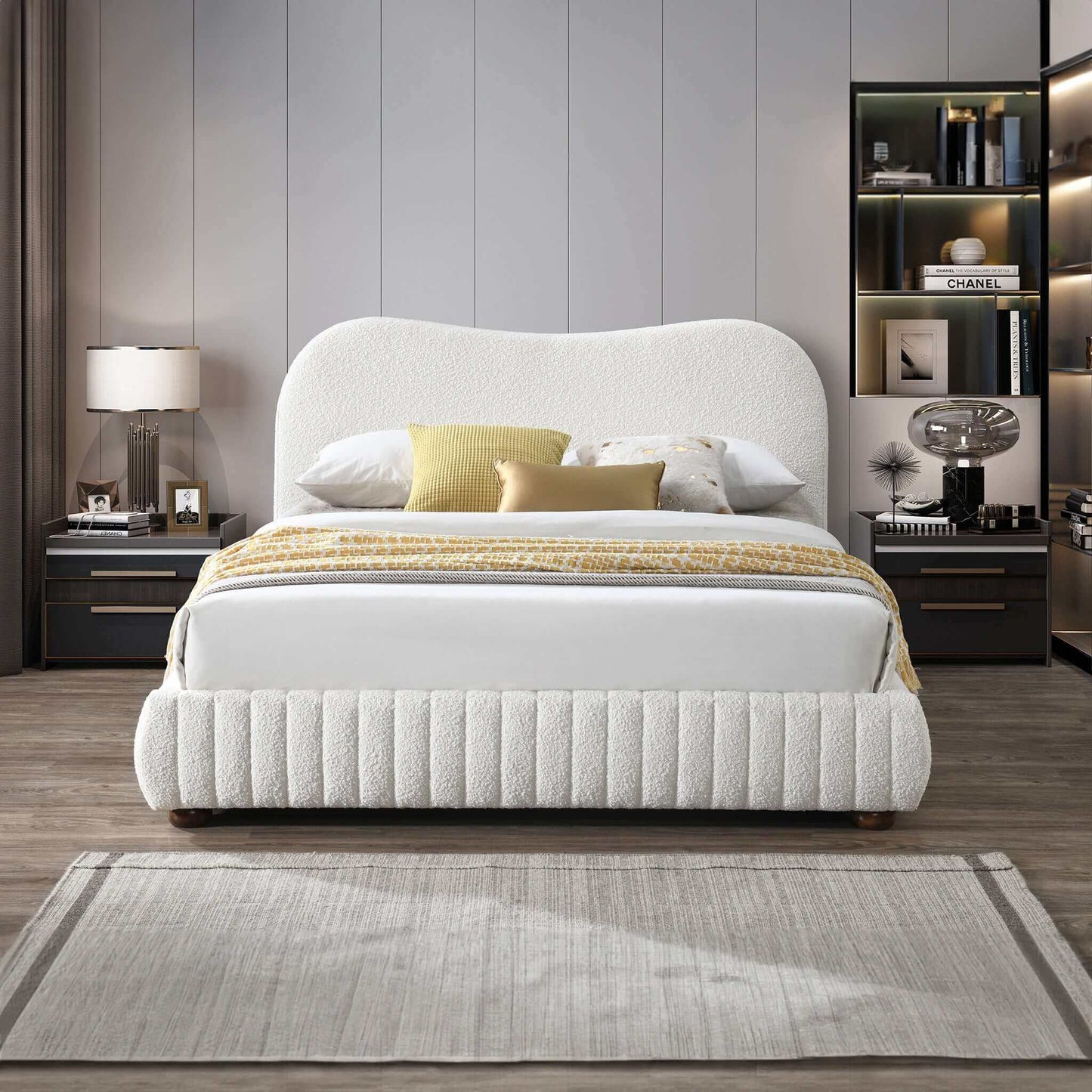 Norme - Queen Size Upholstered Low Profile Platform Bed - Cream Ashcroft Furniture
