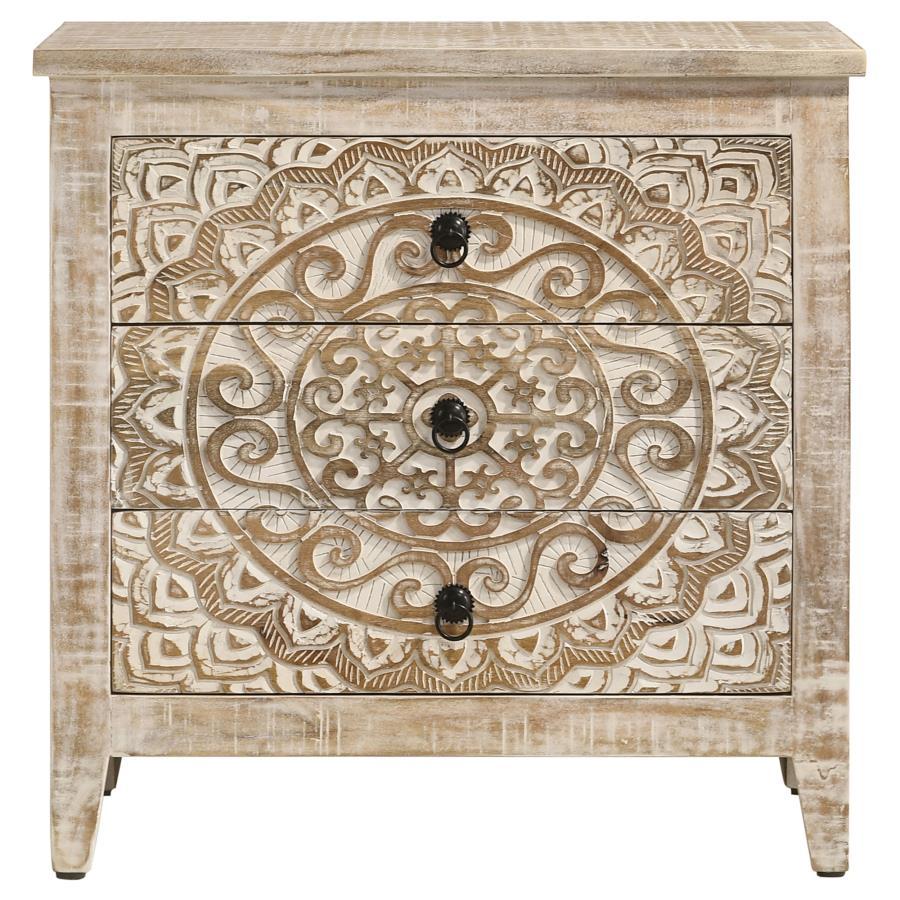 Mariska - 3-Drawer Wood Mandala Cabinet - Distressed White Coaster Fine Furniture