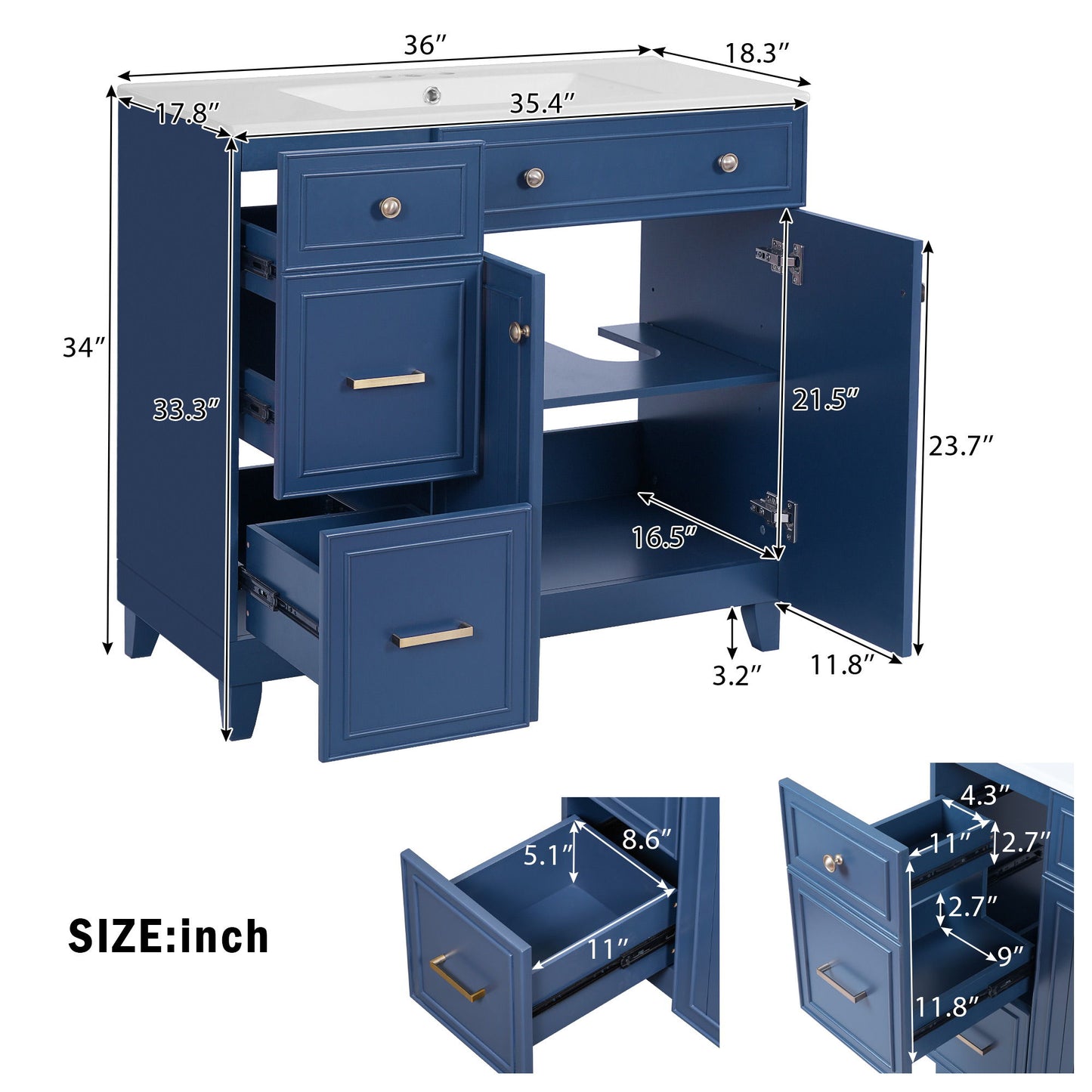 Bathroom Vanity With Sink, Soft Close Doors, Adjustable Shelves Hearth and Haven