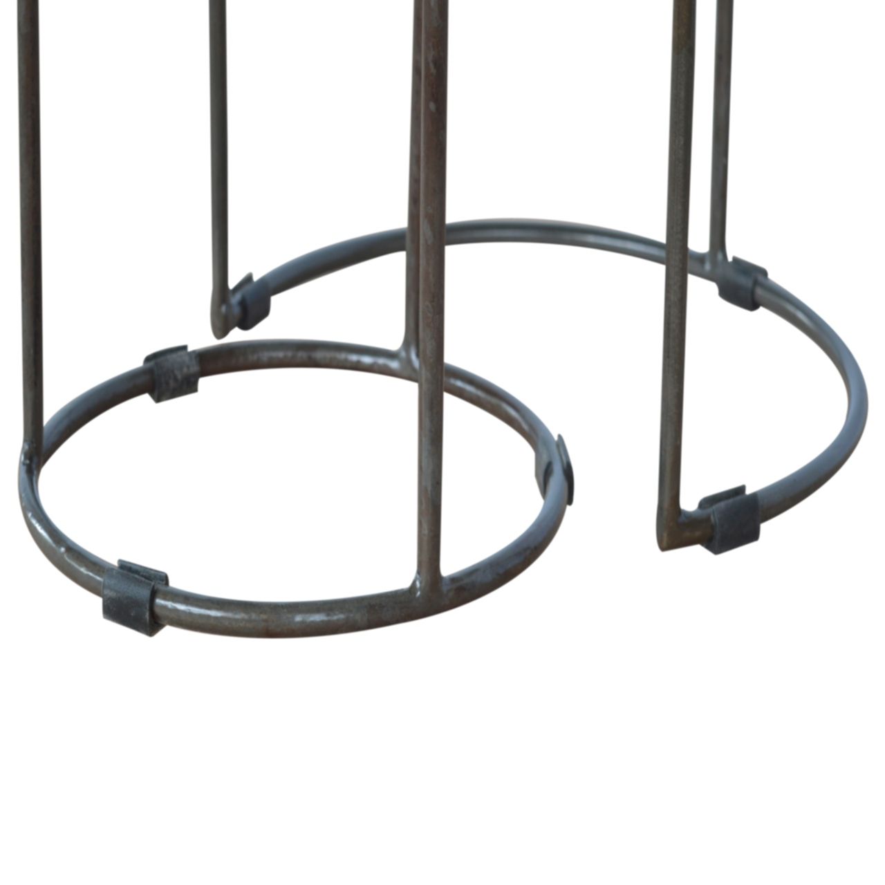 Round Stool Table With Iron Base (Set of 2) - Brown / Black Artisan Furniture