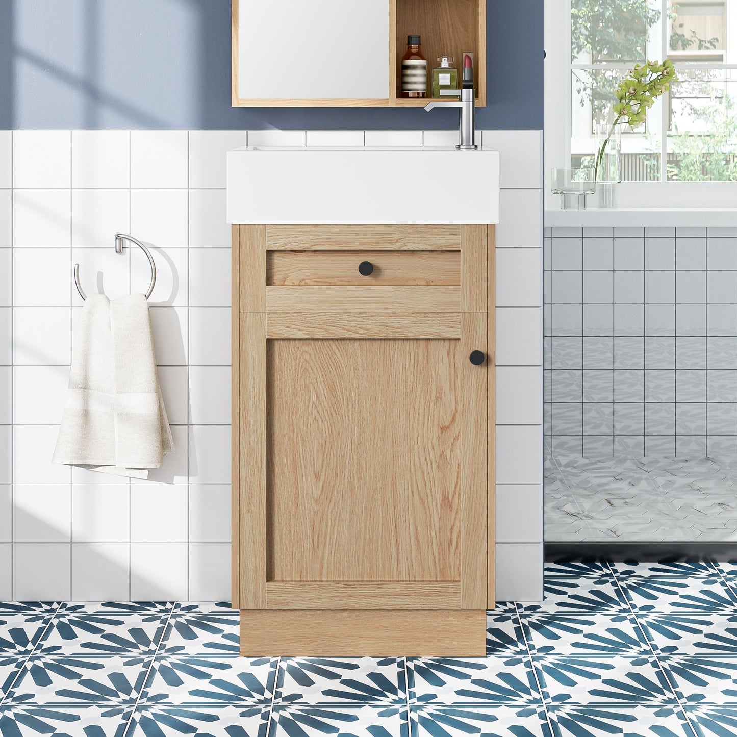 Bathroom Vanity With Reversible Resin Sink, Cabinet & Zinc Alloy Handles - Wood Hearth and Haven
