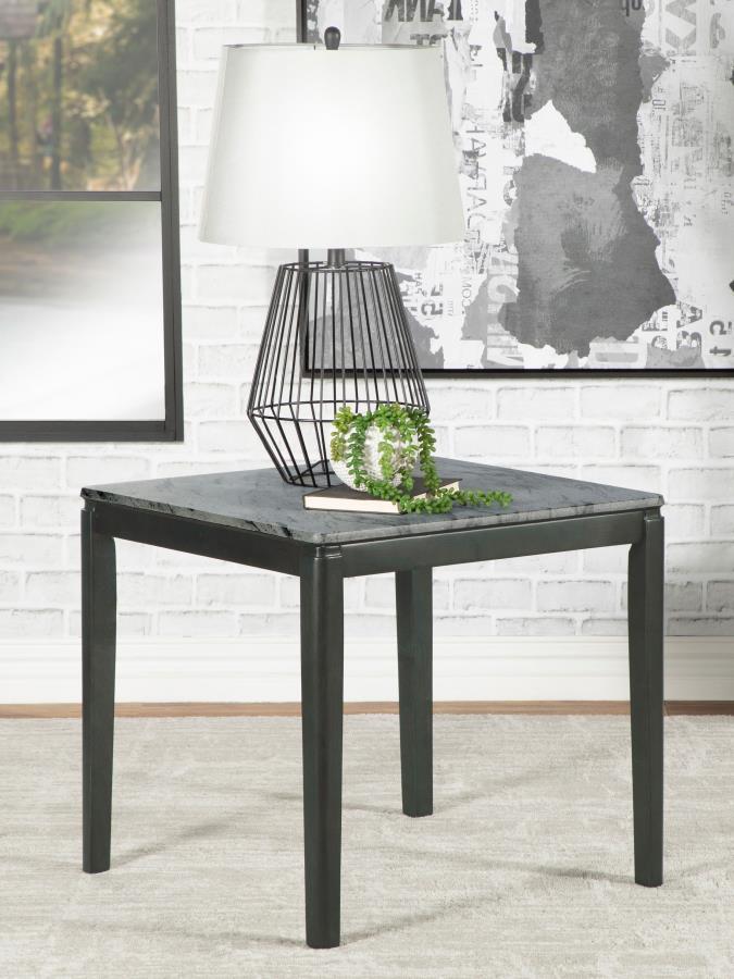 Mozzi - Square Faux Marble Side End Table - Gray And Black CoasterEssence