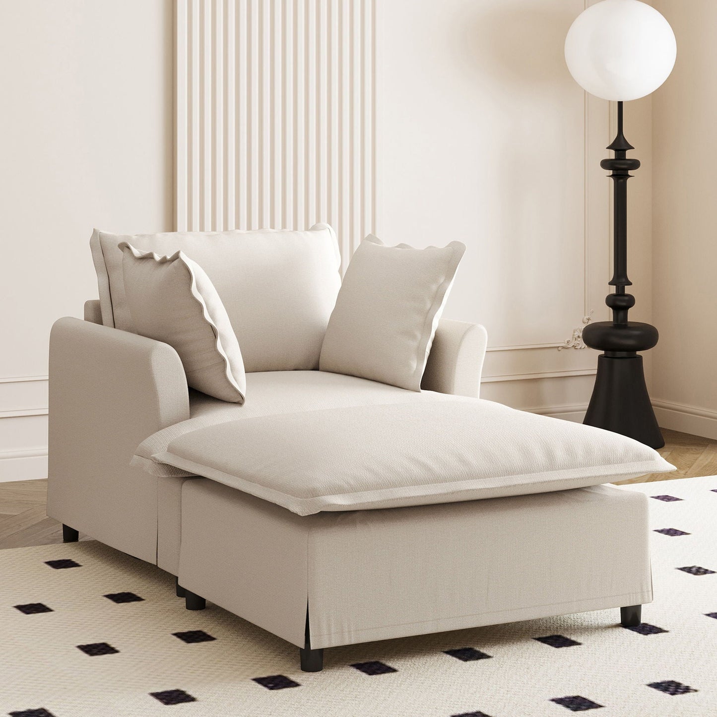 Oversized Chaise Lounge Indoor Single Sofa Bed With Wide Seat, Upholstered Lazy Sleeper Armchair With Movable Ottoman Reading Couch Set Luxe & Co.