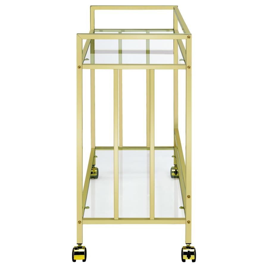 Cara - 2-tier Rectangular Glass Shelf Metal Bar Cart CoasterEssence