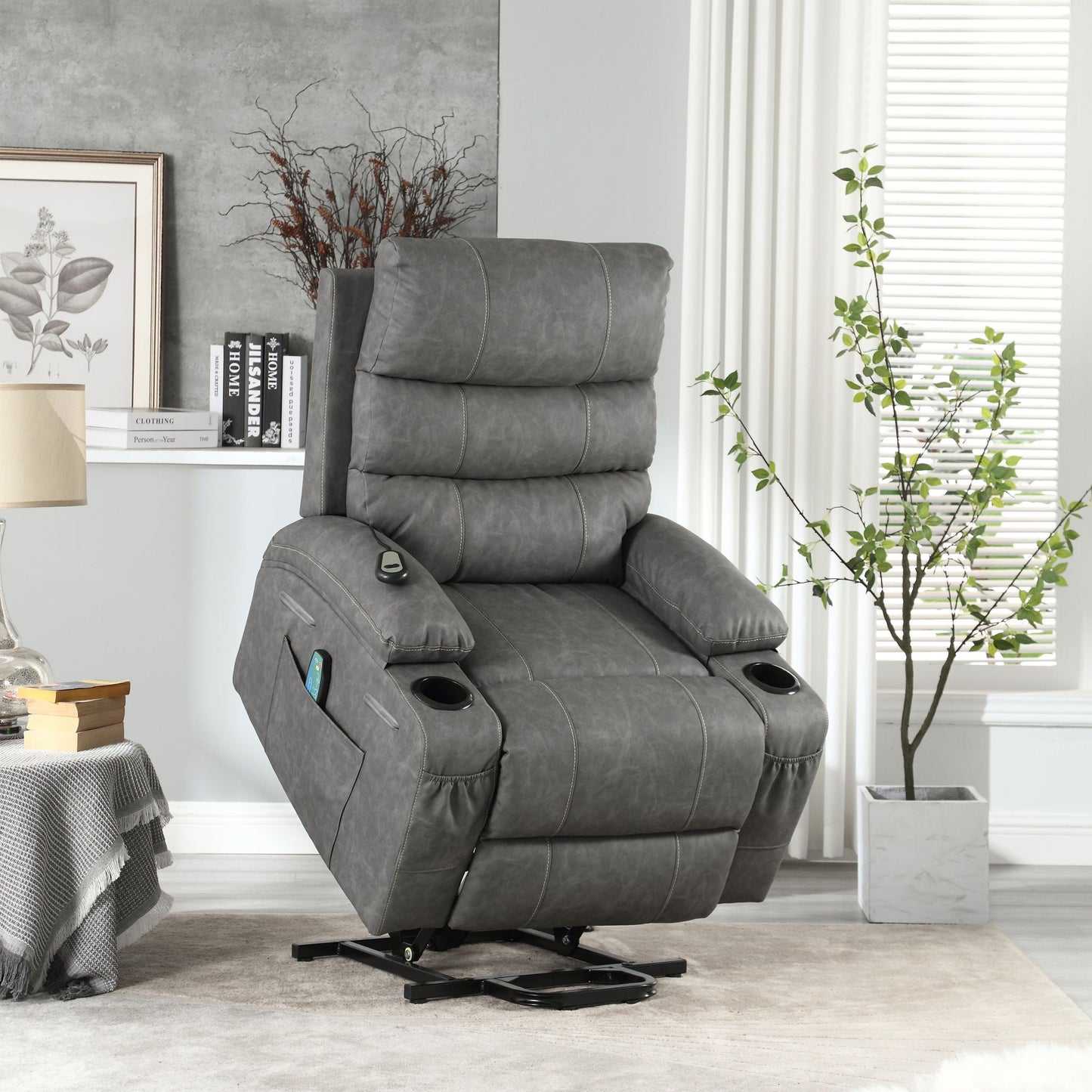 Large Size Electric Power Lift Recliner Chair Sofa With 8 Point Vibration Massage And Lumbar Heat Home Essentials