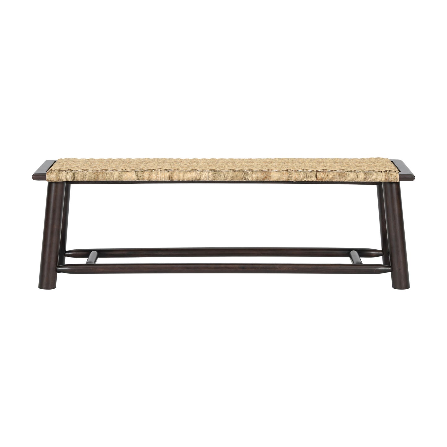 Farmhouse Modern Solid Wood Rattan Bench Multi Functional Design 59" Indoor & Covered Outdoor Bench - Walnut Hearth and Haven