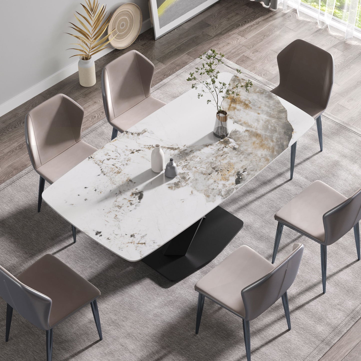 Modern Artificial Stone Pandora White Curved Metal Leg Dining Table, Can Accommodate 6-8 People - Antique White Home Essentials