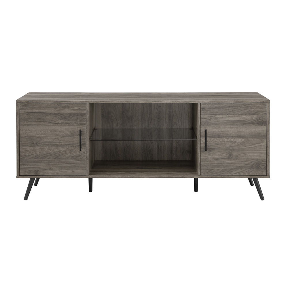 Mid-Century Modern 2 Door TV Stand With Glass Shelf Walker Edison