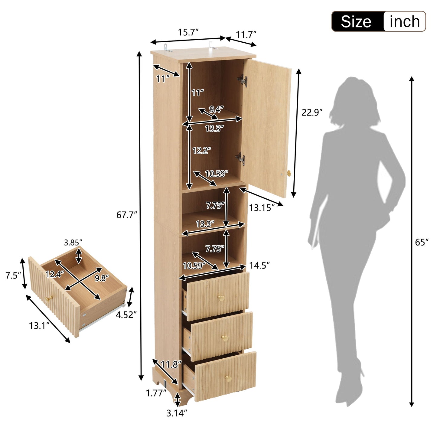 Tall Bathroom Cabinet With 1 Door, 3 Drawers, Open Storage - Wood Hearth and Haven