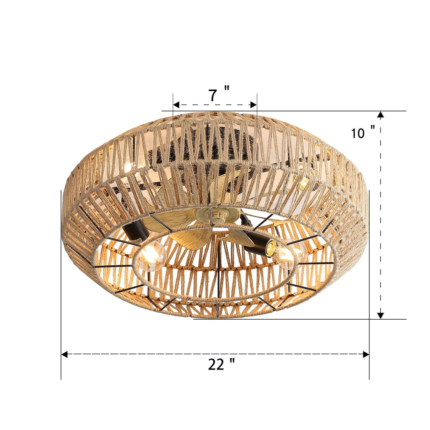 20" New Boho Caged Ceiling Fan With Enclosed Rattan 6 Speeds Remote Control Reversible Dc Motor For Living Room - Rattan Daily Nest