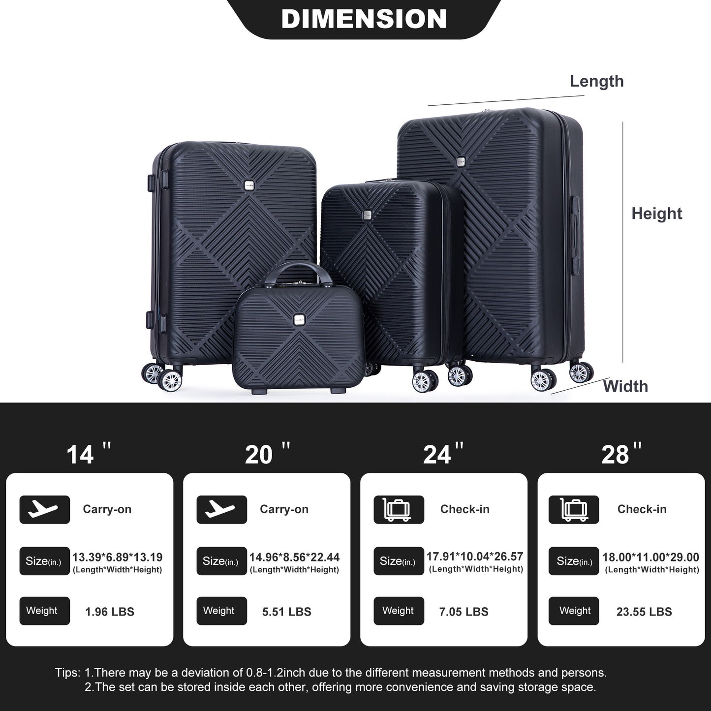 4 Piece Lightweight Suitcase, Makeup Box, Aircraft Wheels Daily Nest