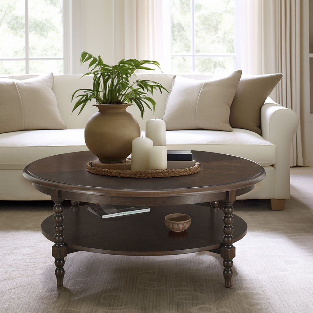 Philippe - Round Coffee Table With Shelf - Brown Martha Stewart