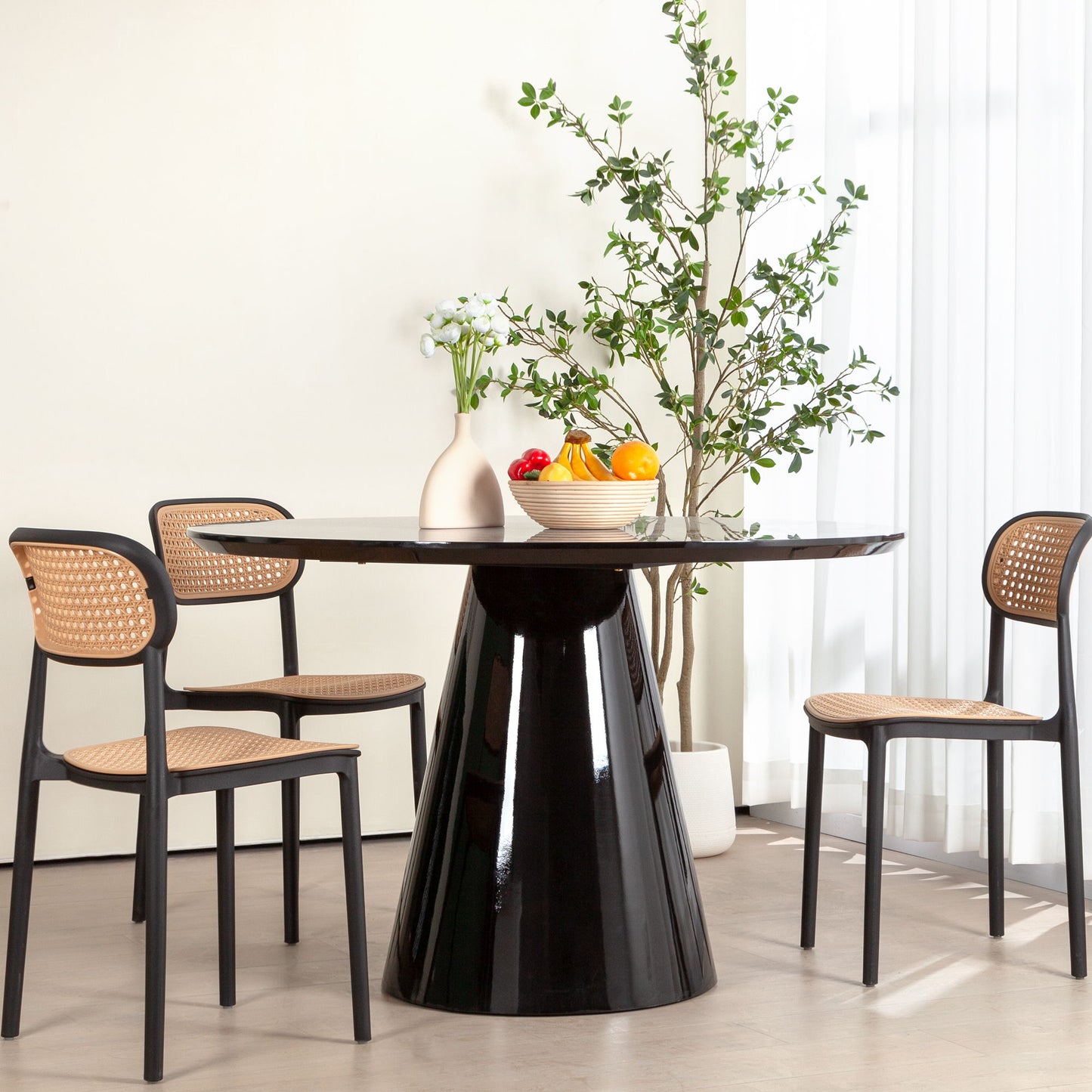 Modern High Gloss Minimalist Round Dining Table - Black Home Essentials