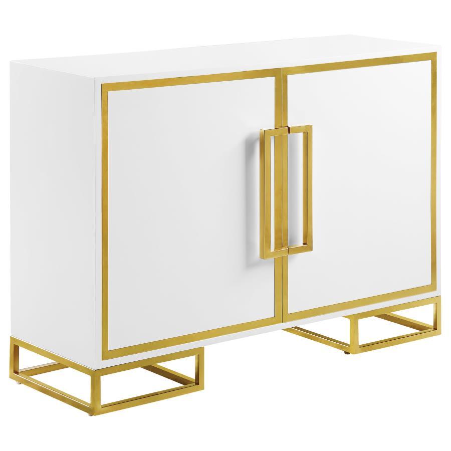 Elsa - 2 Door Wood Storage Accent Cabinet - White And Gold CoasterEssence