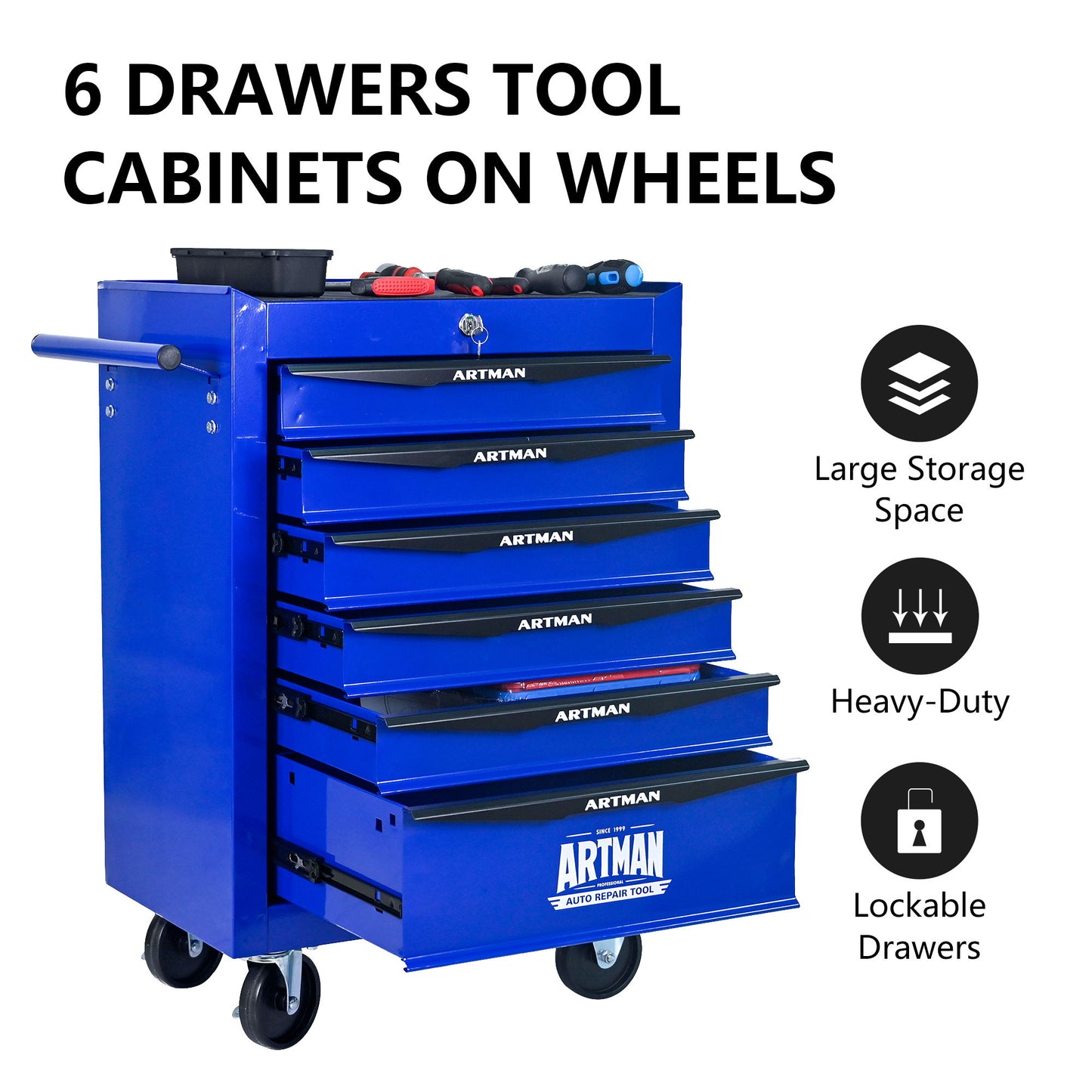 Rolling Metal Tool Chest With Drawers, Steel Storage Cabinet With Ball Bearing Slides Daily Nest