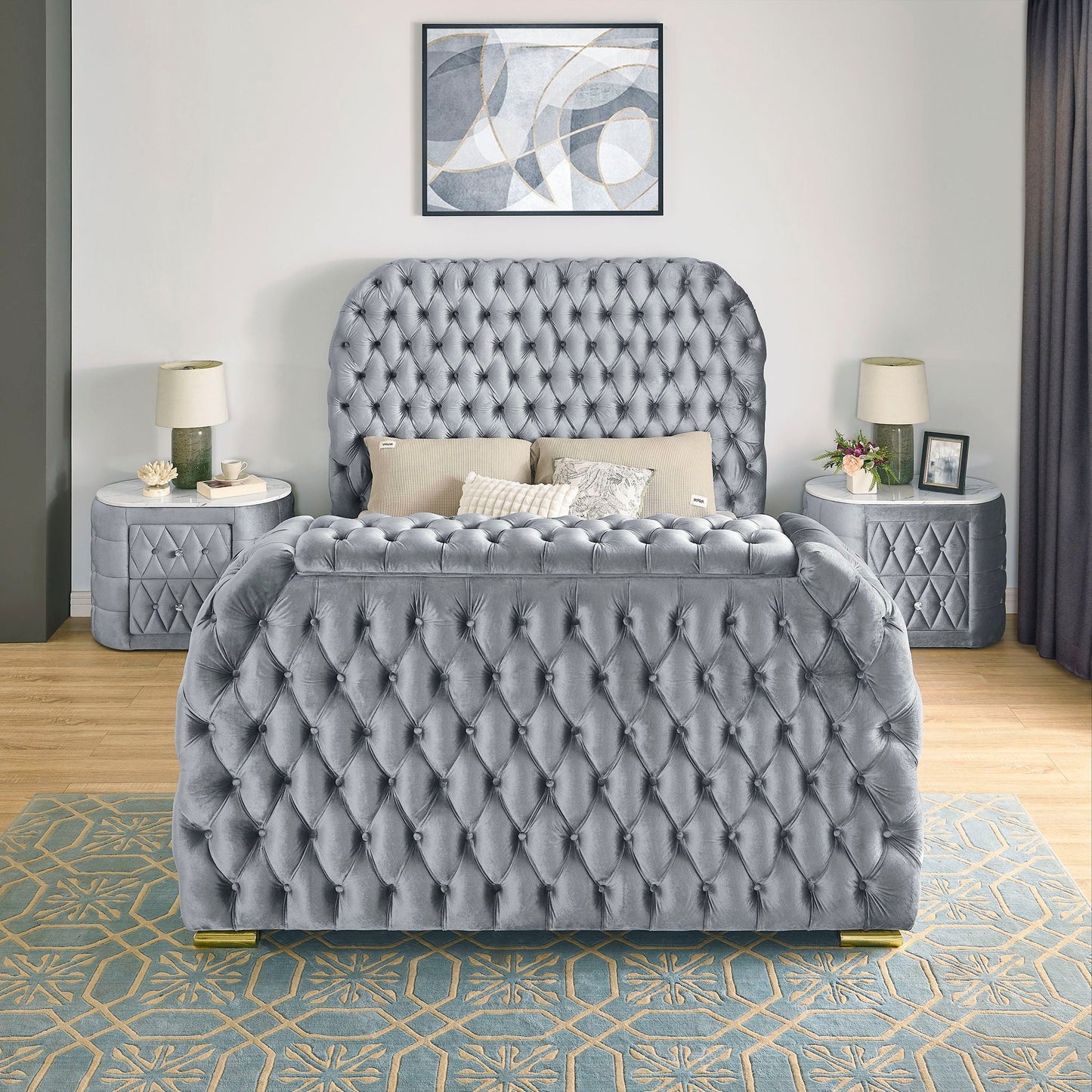 Natalia - Upholstered Bed With Decking Board Set Crown Mark
