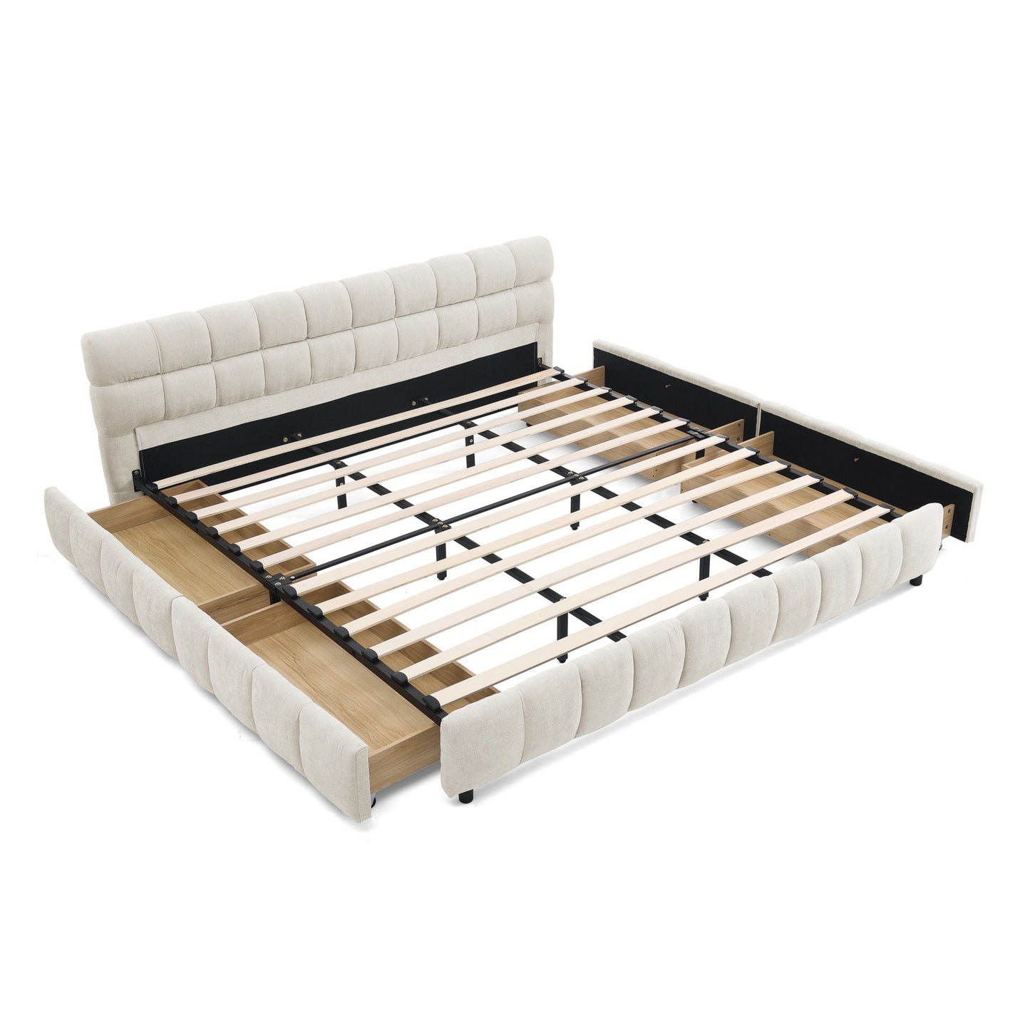 Modern Platform Bed Frame With Thick Chenille Fabric Home Essentials