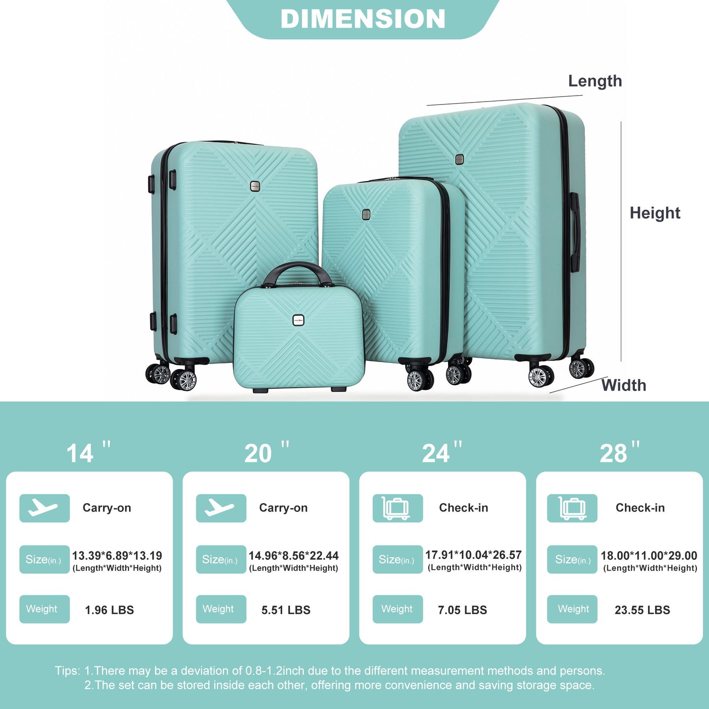 4 Piece Lightweight Suitcase, Makeup Box, Aircraft Wheels Daily Nest