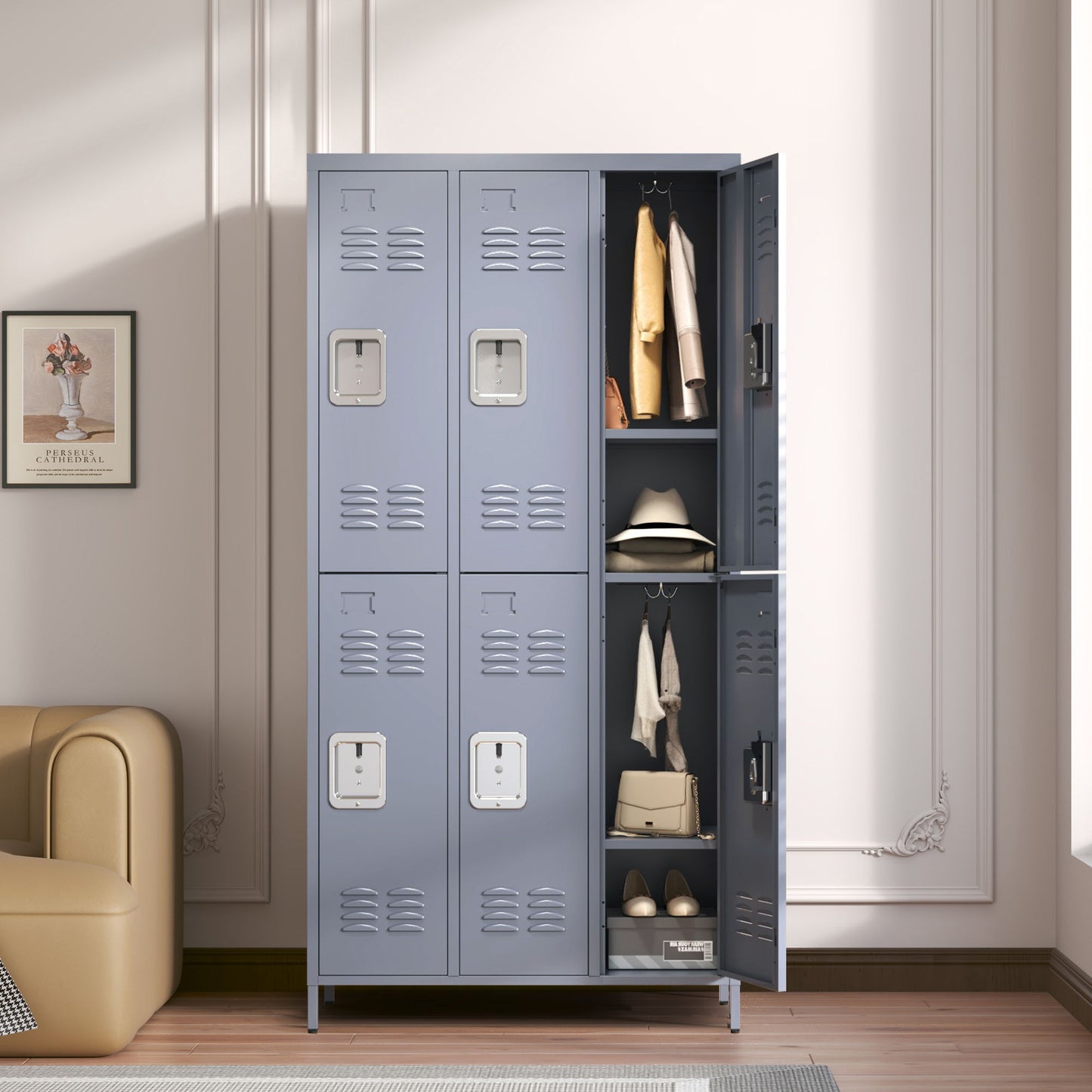 6 Door Lockers With Lock For Employees, Storage Cabinet For Home, Gym, Office, School, Garage - Gray Home Essentials