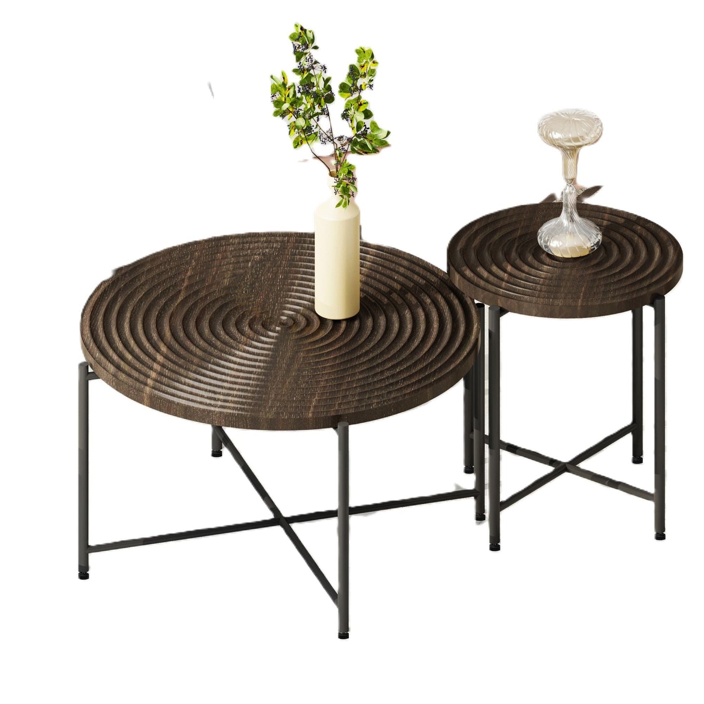 Coffee And End Table Set Waterproof Cover, Distressed Cylindrical Design, Legs Classic Rustic Charm (Set of 2) US Pride