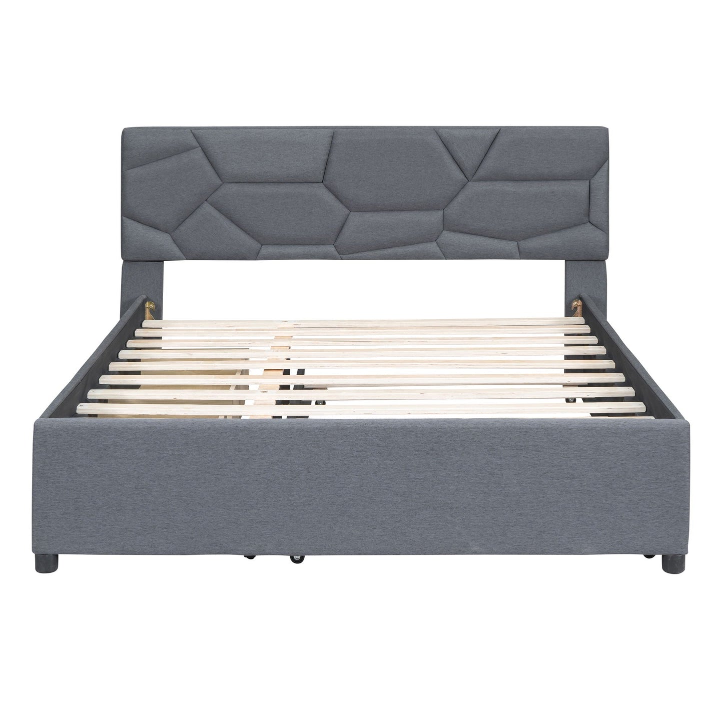 Upholstered Platform Bed With Brick Pattern Headboard And Twin Long Size Trundle Halcyon Home