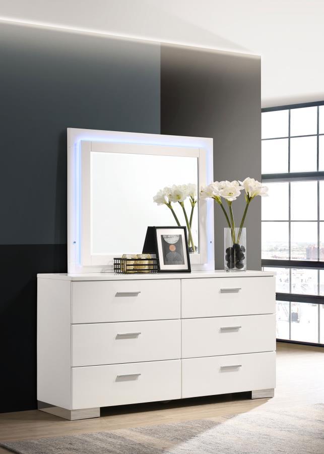 Felicity - 6-Drawer Dresser With LED Mirror - White High Gloss CoasterEssence